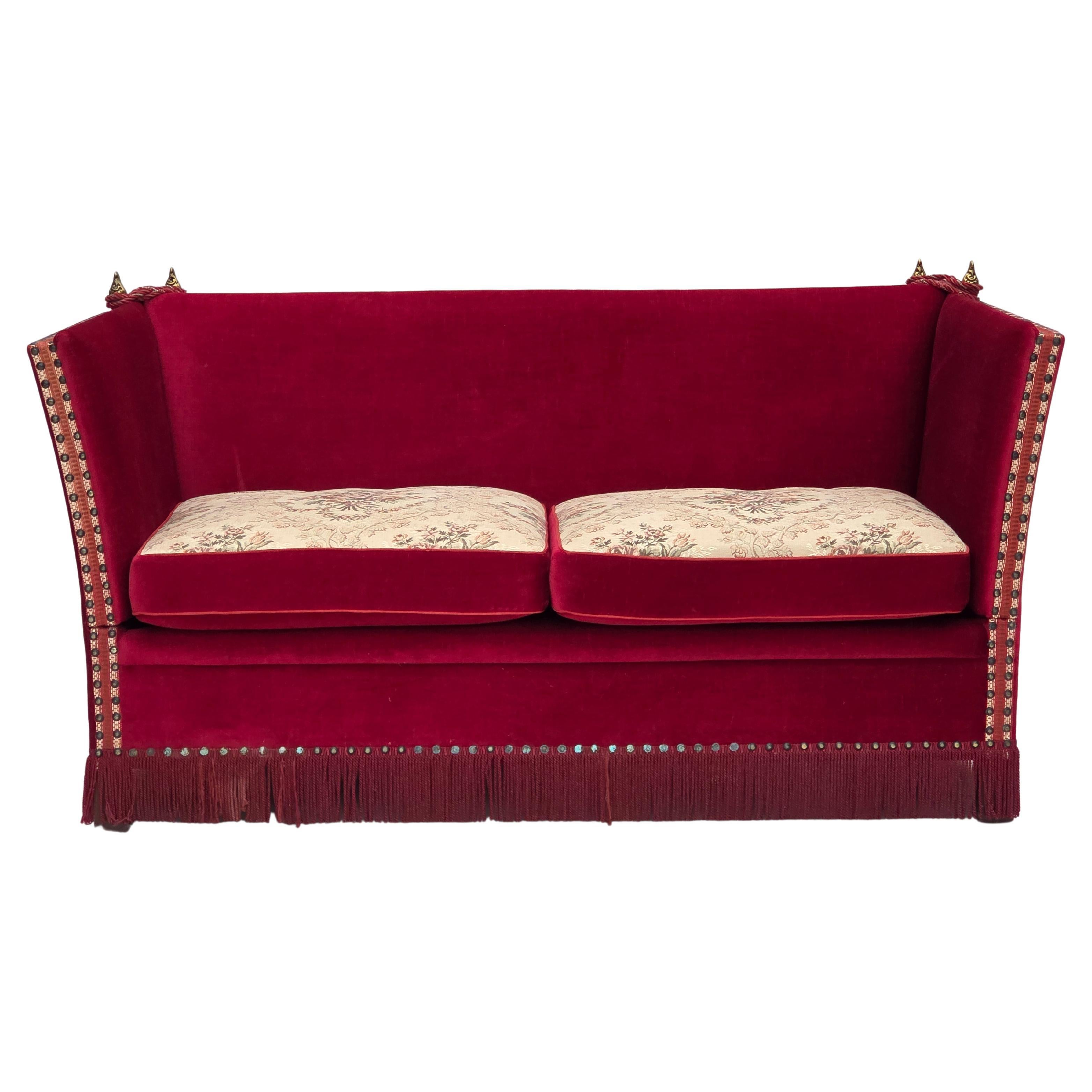 1970s, Danish "Spanish" sofa, furniture velour, ash wood legs.