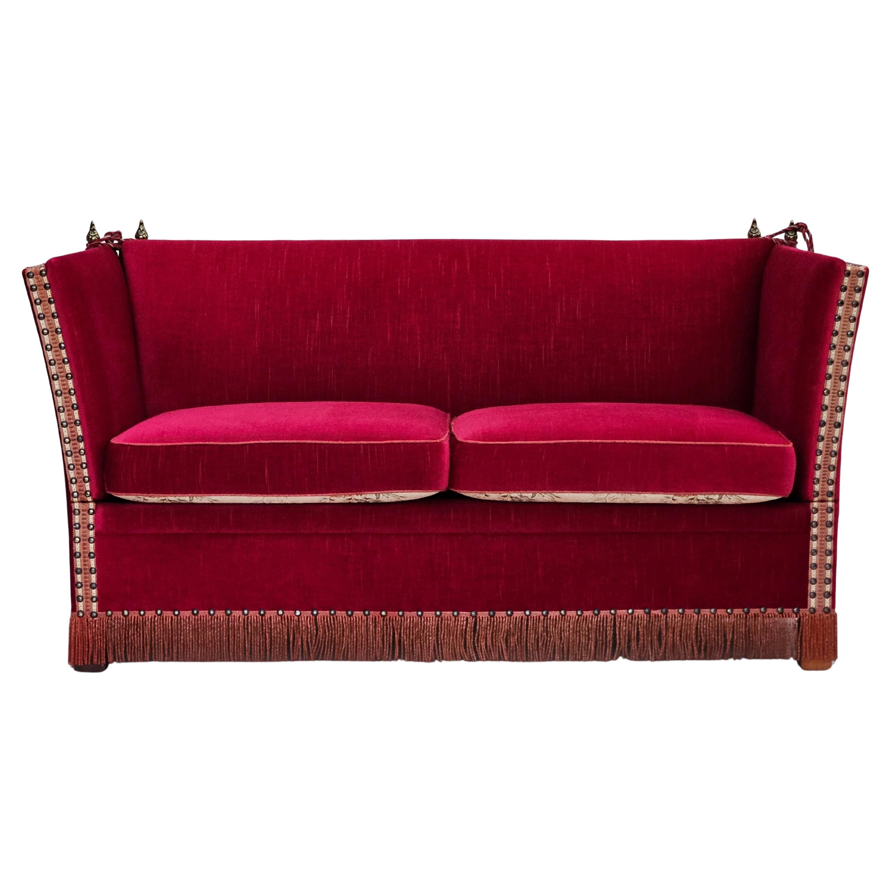 1970s, Danish "Spanish" sofa, original condition, furniture velour, ash wood.