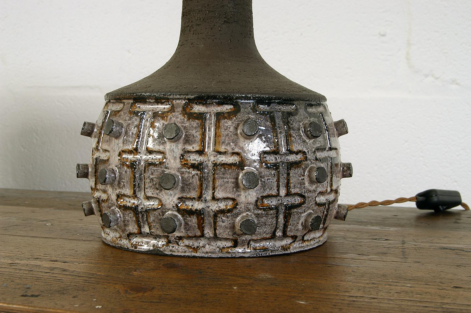 Linen 1970s Danish Stoneware Table Lamp Designed by Jette Helleroe for Axella Design