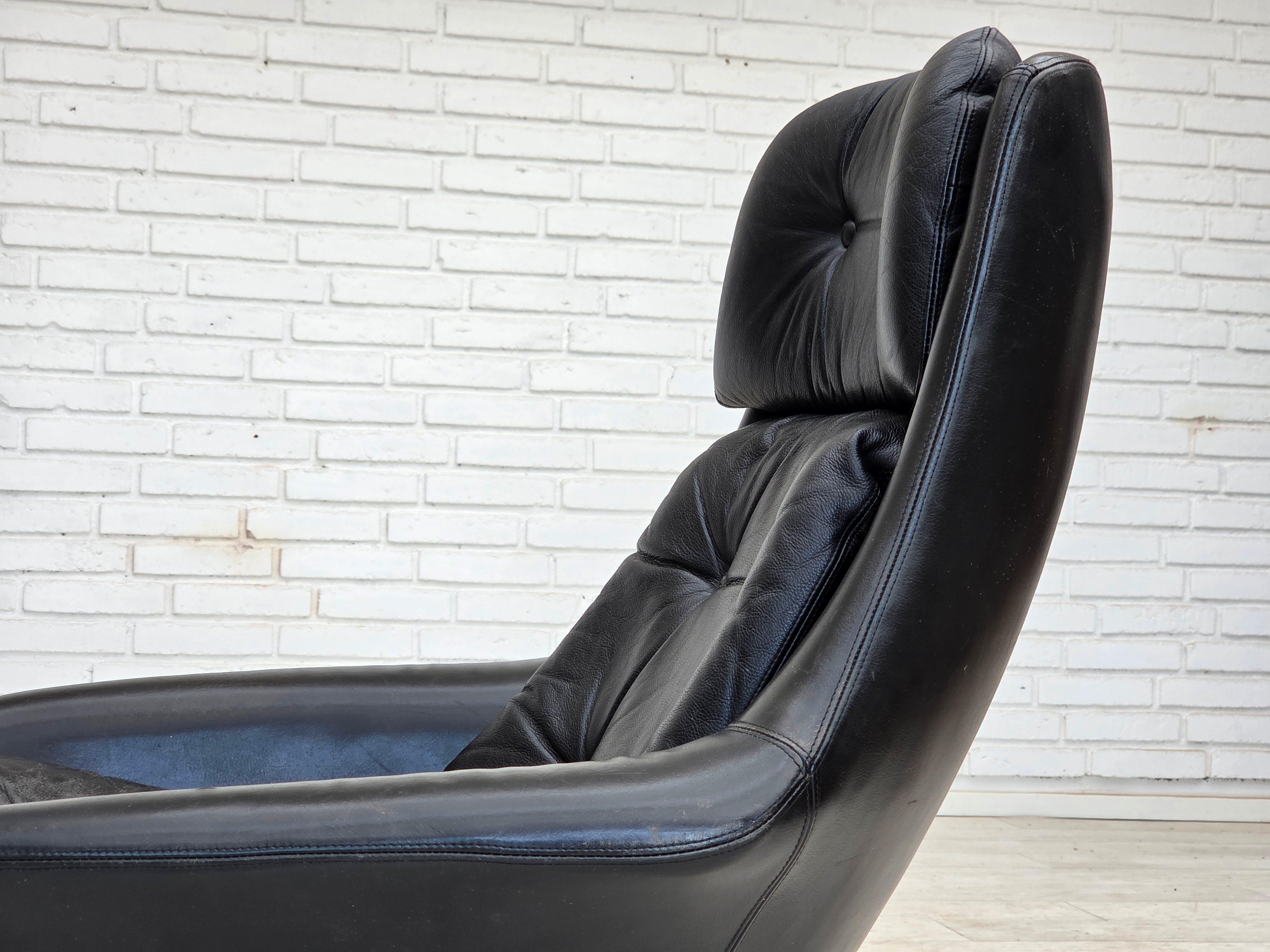 1970, fauteuil pivotant danois par H.W. Klein pour Bramin Møbler, meuble en cuir. en vente 8