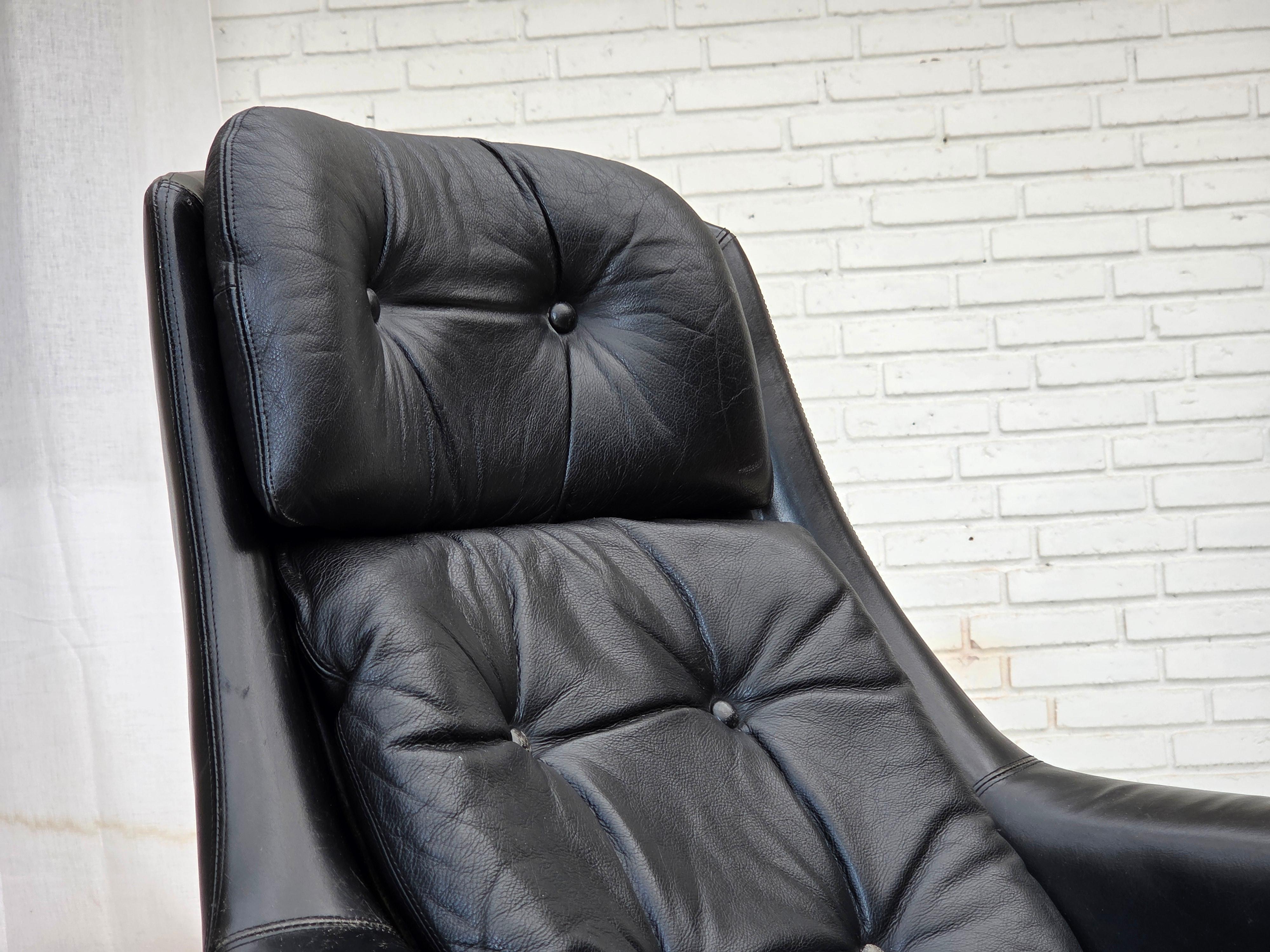 1970, fauteuil pivotant danois par H.W. Klein pour Bramin Møbler, meuble en cuir. en vente 10