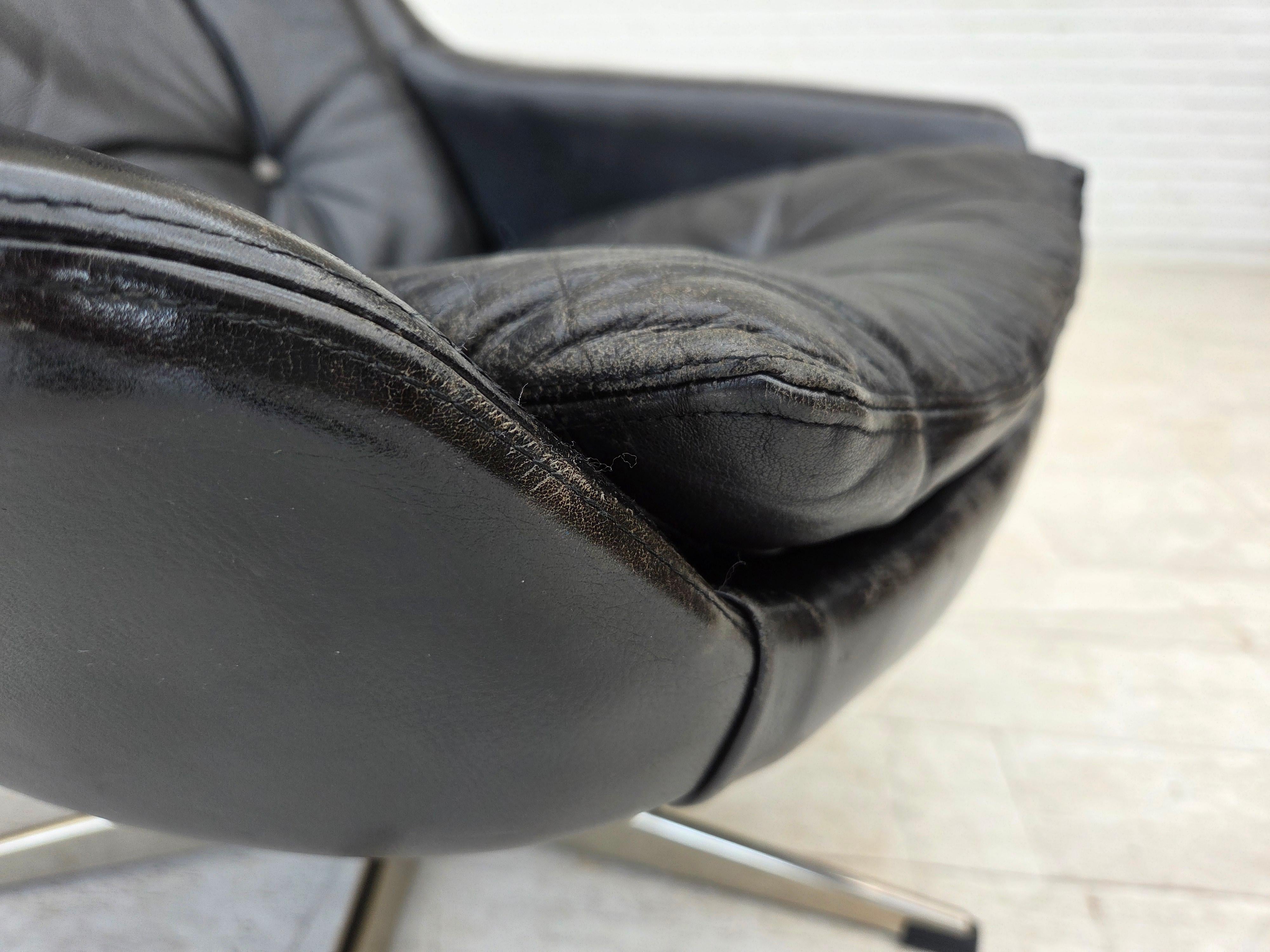 1970, fauteuil pivotant danois par H.W. Klein pour Bramin Møbler, meuble en cuir. en vente 11