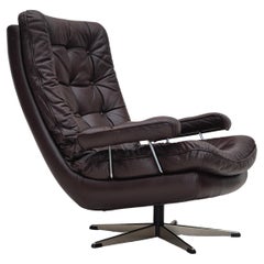 Vintage 1970s, Danish swivel chair, original condition, brown furniture leather.
