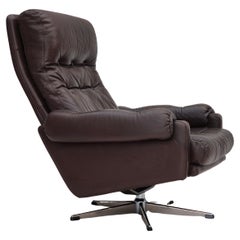 Vintage 1970s, Danish swivel chair, original condition, brown furniture leather.