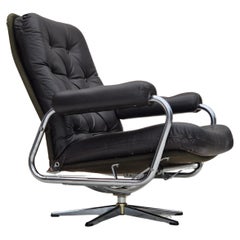 1970, chaise pivotante danoise, état d'origine, cuir, acier chromé.