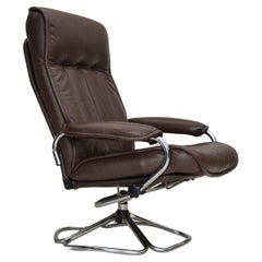Vintage 1970s, Danish swivel chair, original condition, leather, chrome steel.