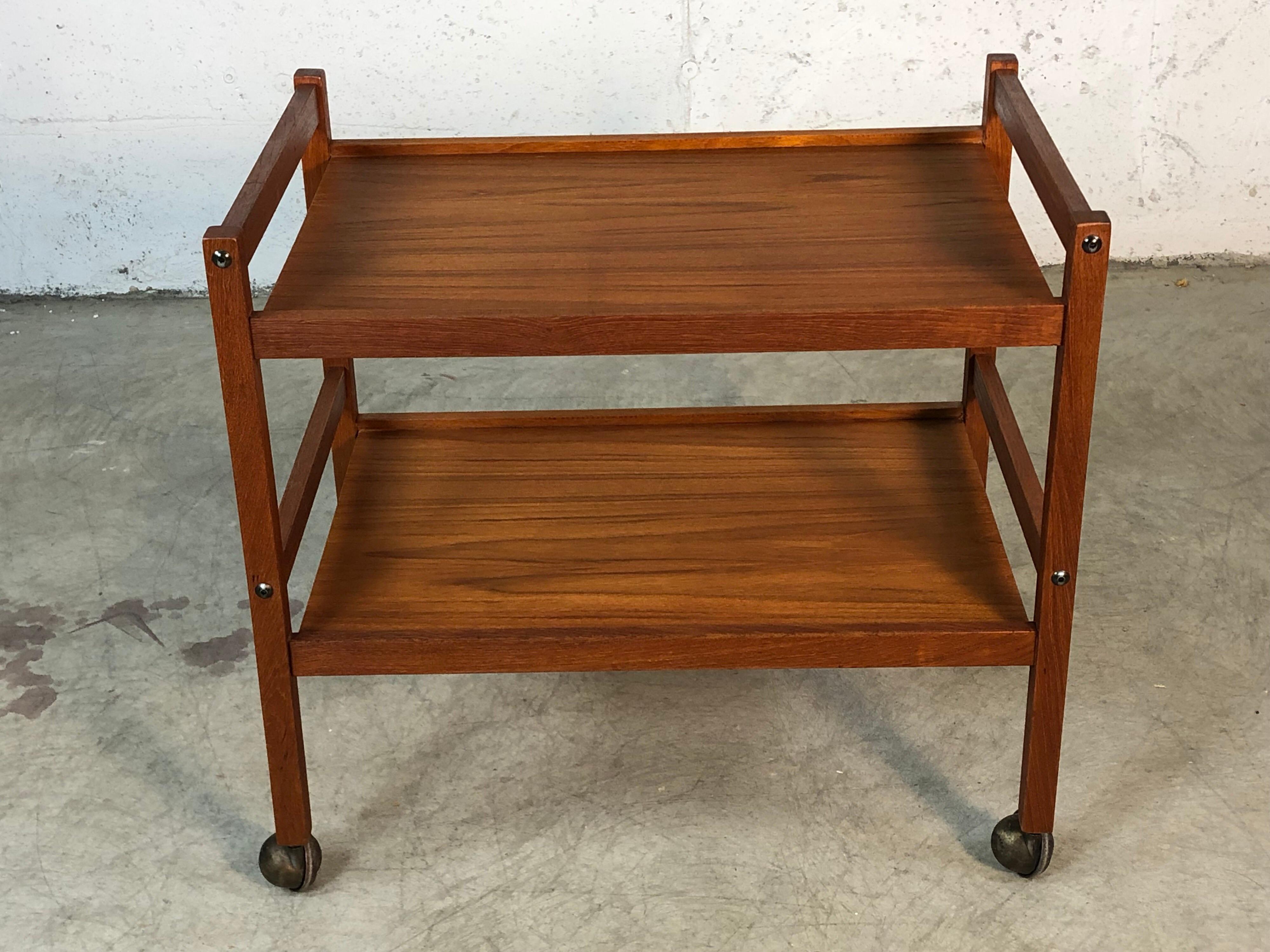 1970s Danish Teak Rolling Cart In Good Condition For Sale In Amherst, NH