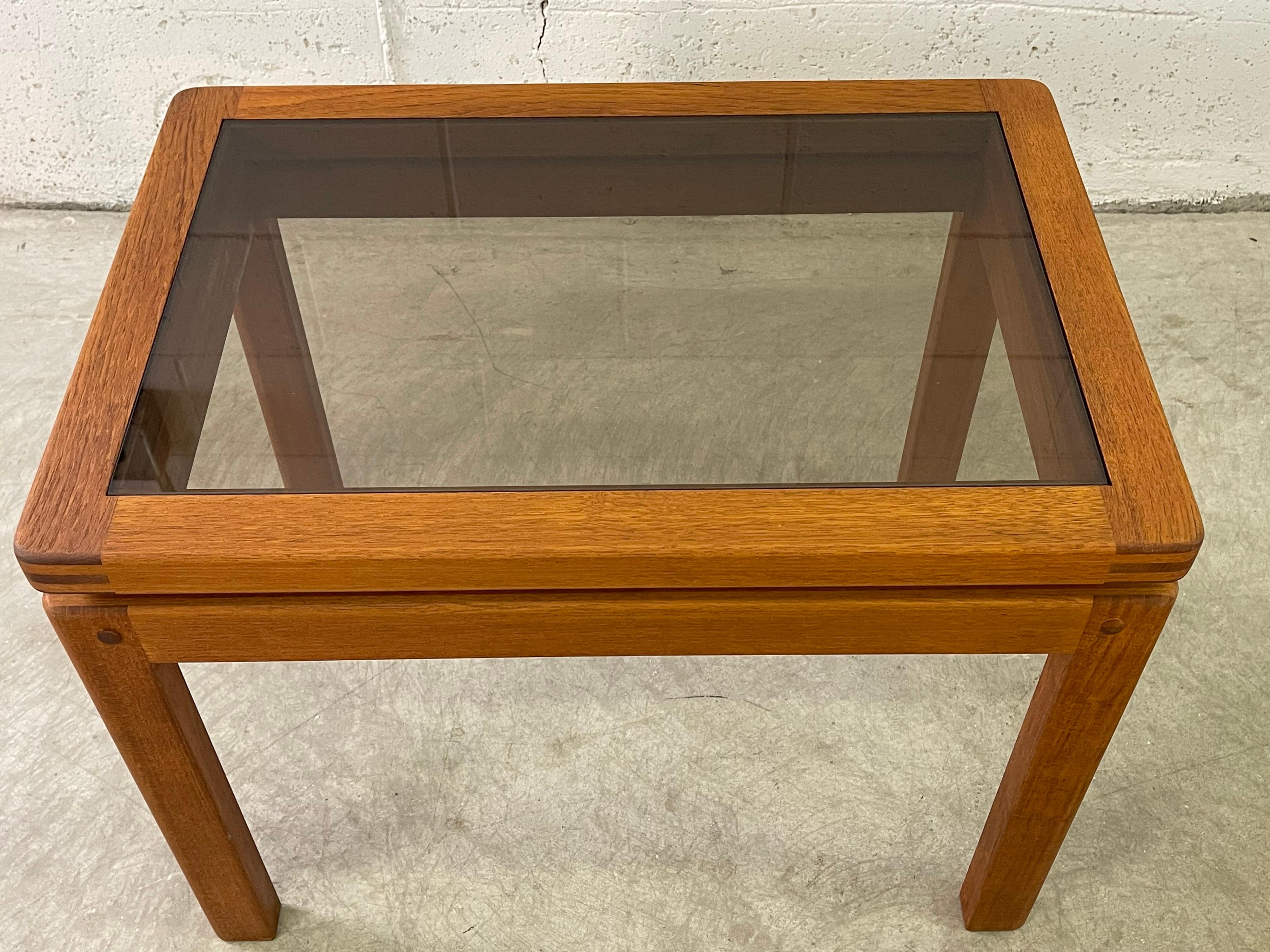 1970s Danish Teak Side Table Smoked Glass Top For Sale 2
