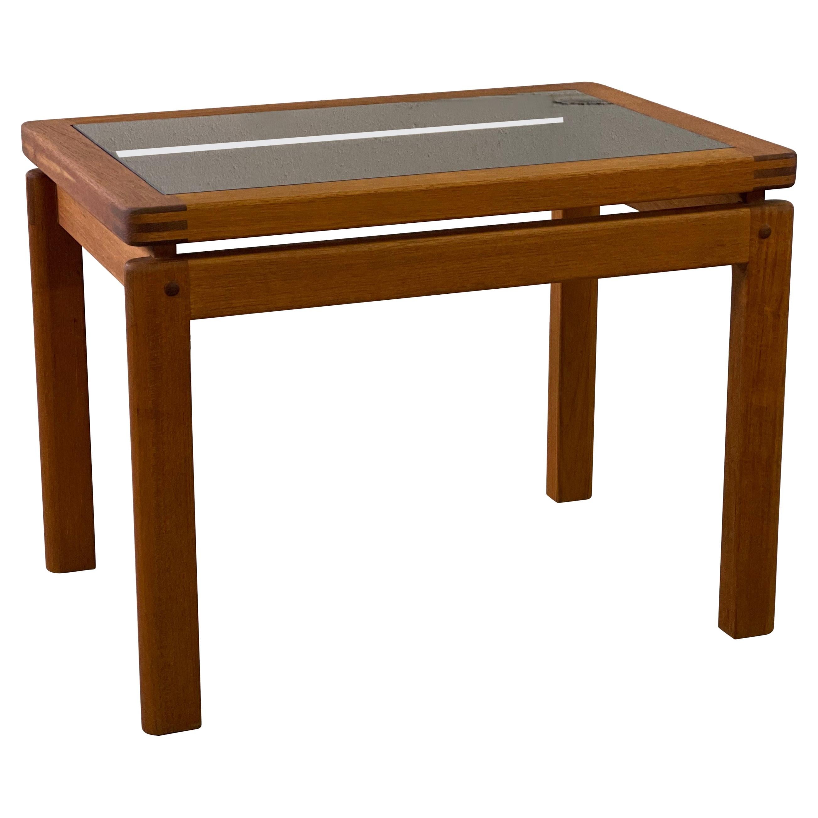 1970s Danish Teak Side Table Smoked Glass Top For Sale