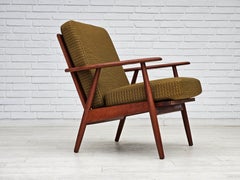 1970s, Danish teak wood armchair, original condition, green furniture fabric.