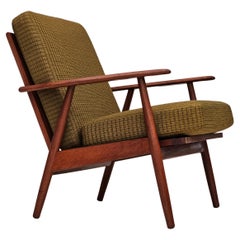 1970s, Danish teak wood armchair, original condition, green furniture fabric.