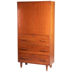 1970s Danish Three Drawers and Two Doors Wardrobe with Straight Lines Design