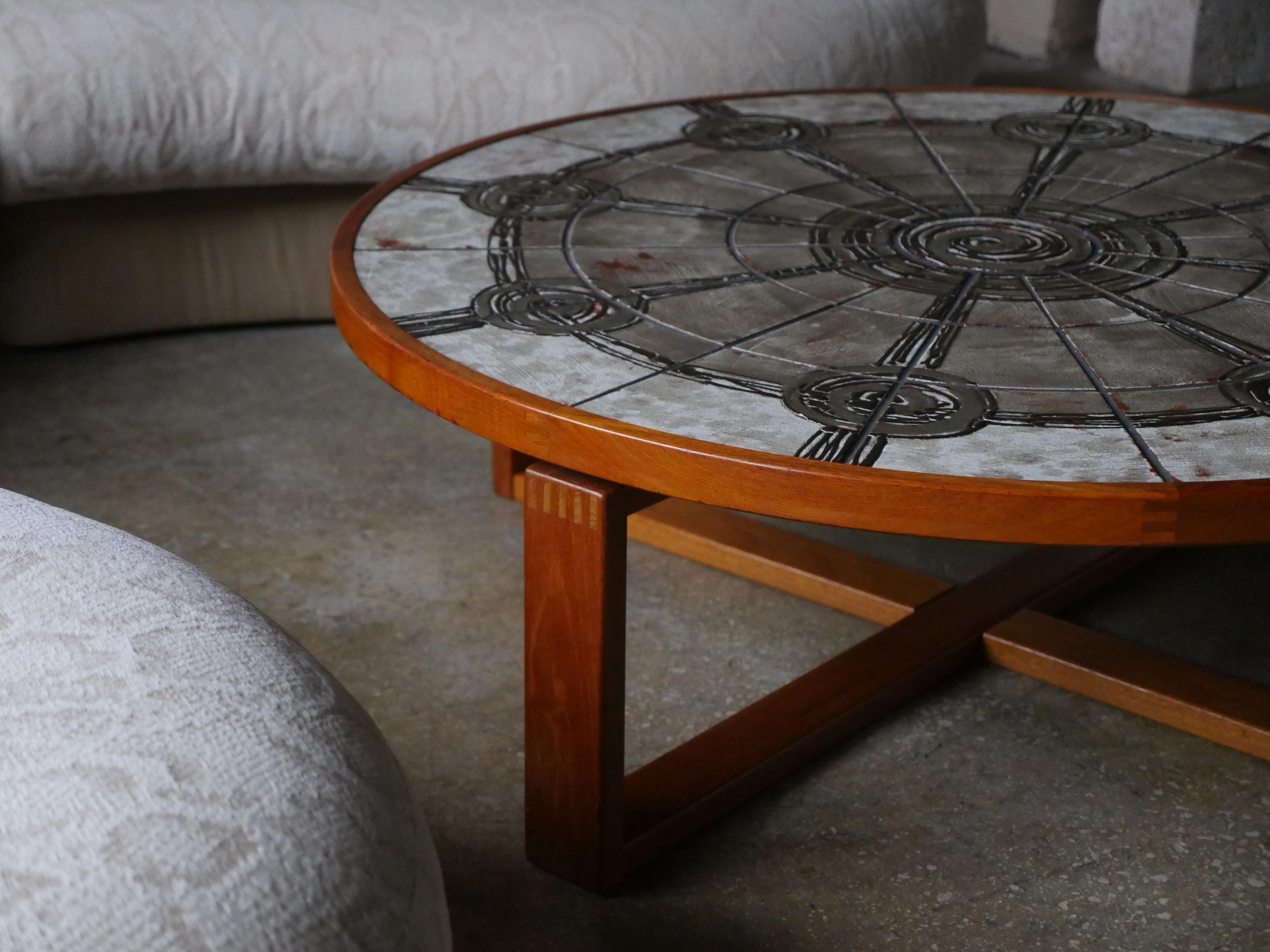 1970s Danish Tile-Top & Teak Brutalist Coffee Table by Trioh Møbelfabrik For Sale 1