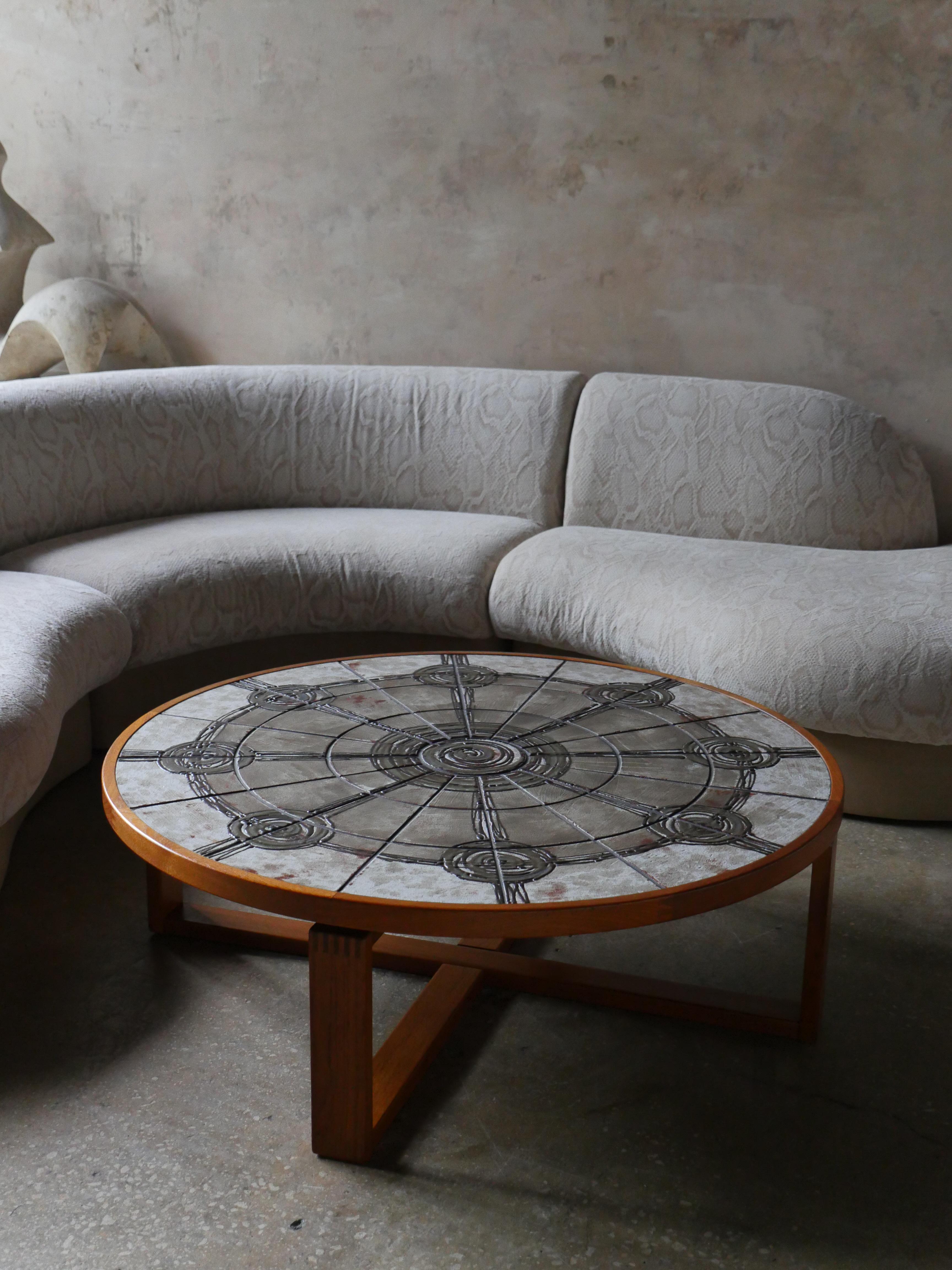 1970s Danish Tile-Top & Teak Brutalist Coffee Table by Trioh Møbelfabrik For Sale 2