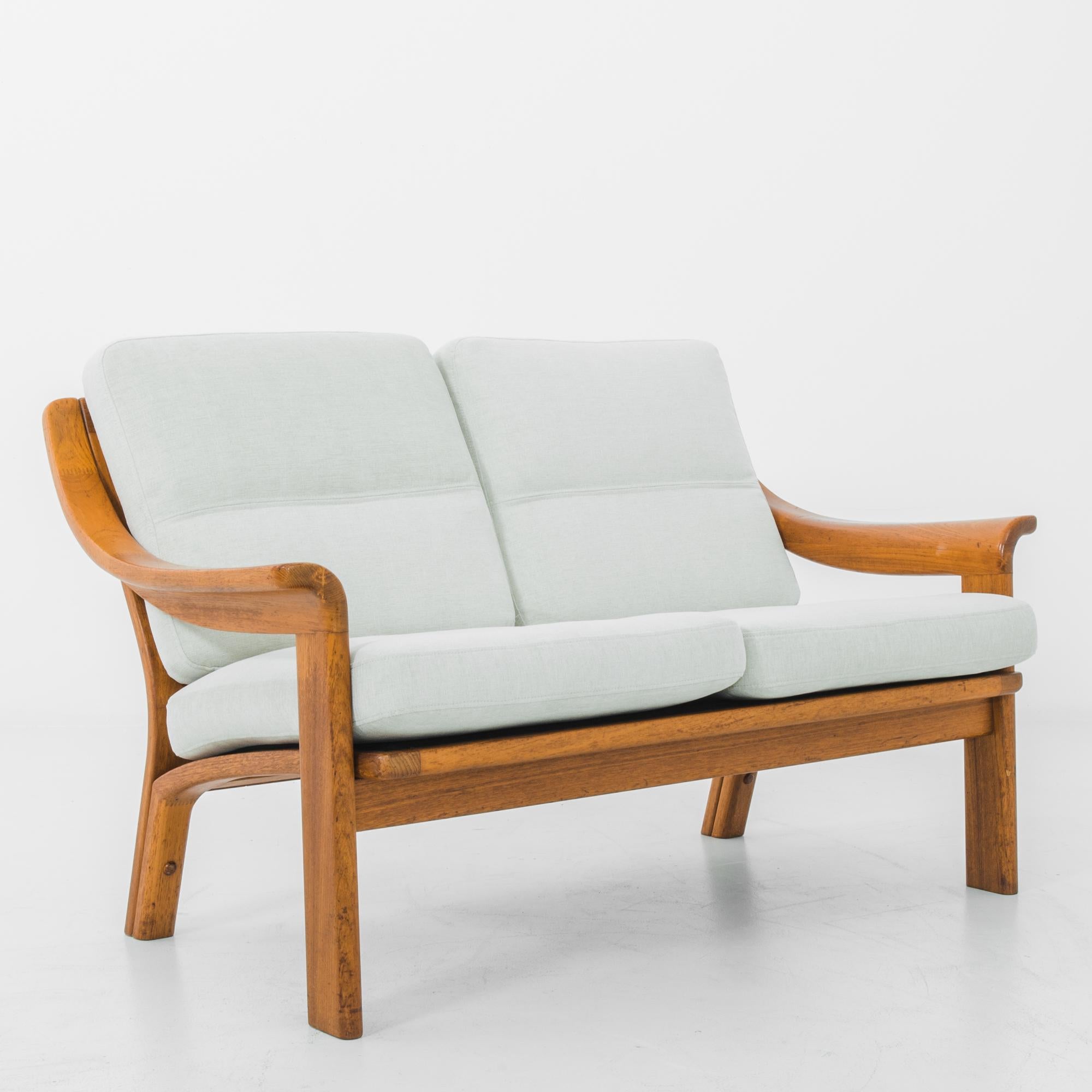 Mid-Century Modern 1970s Danish Upholstered Teak Sofa
