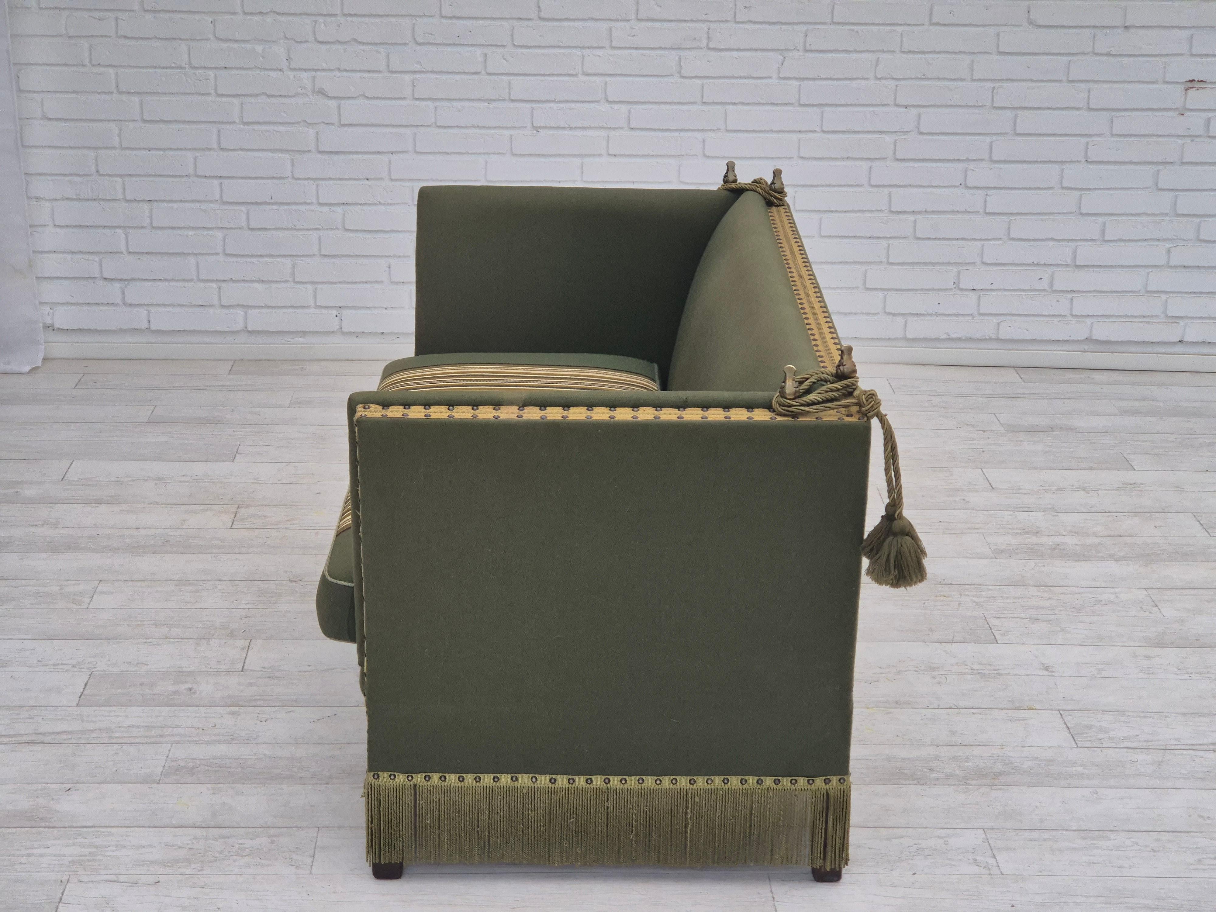 1970s, Danish velour 2 seater drop arm sofa, wool, original condition. For Sale 8