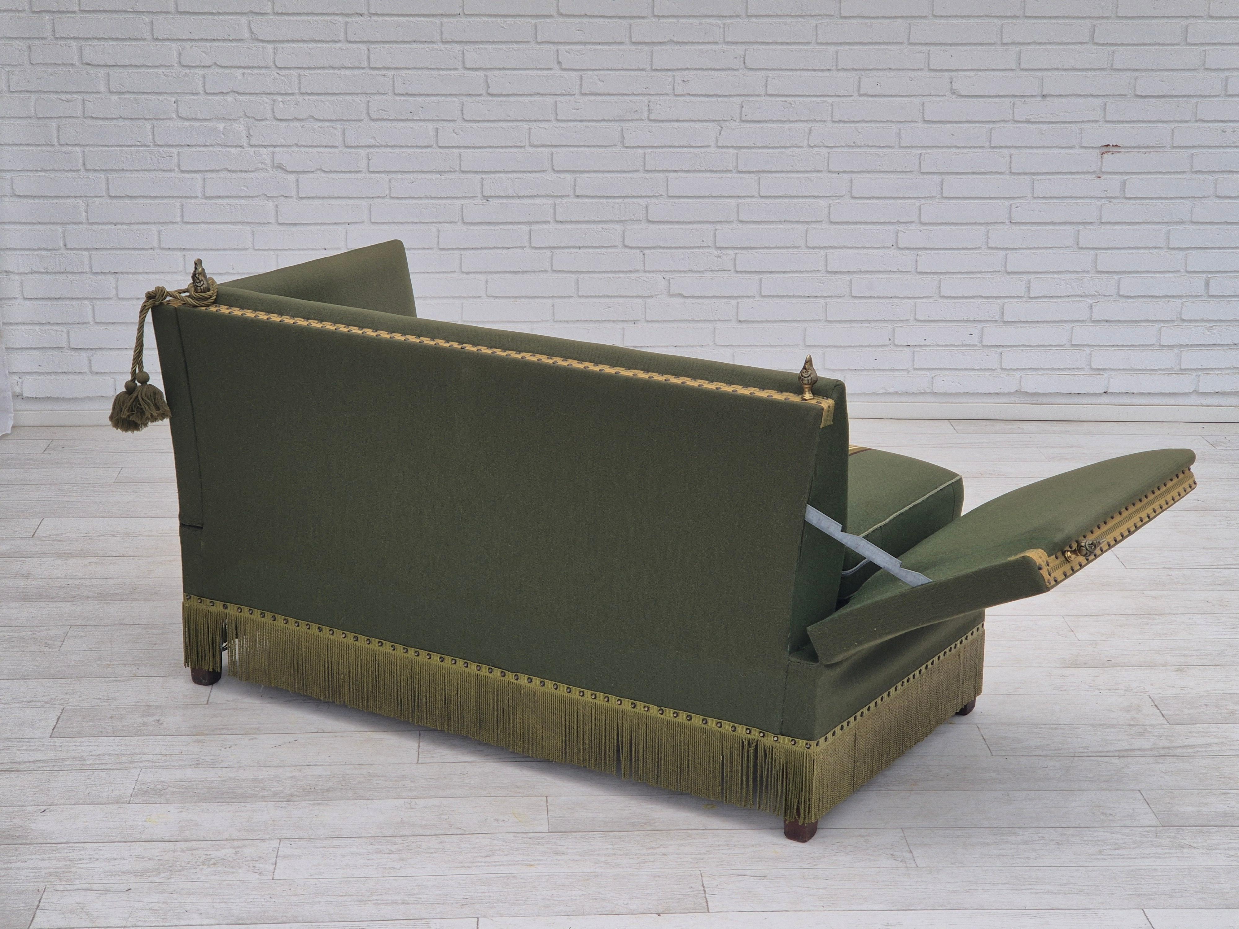 1970s, Danish velour 2 seater drop arm sofa, wool, original condition. In Good Condition For Sale In Tarm, 82