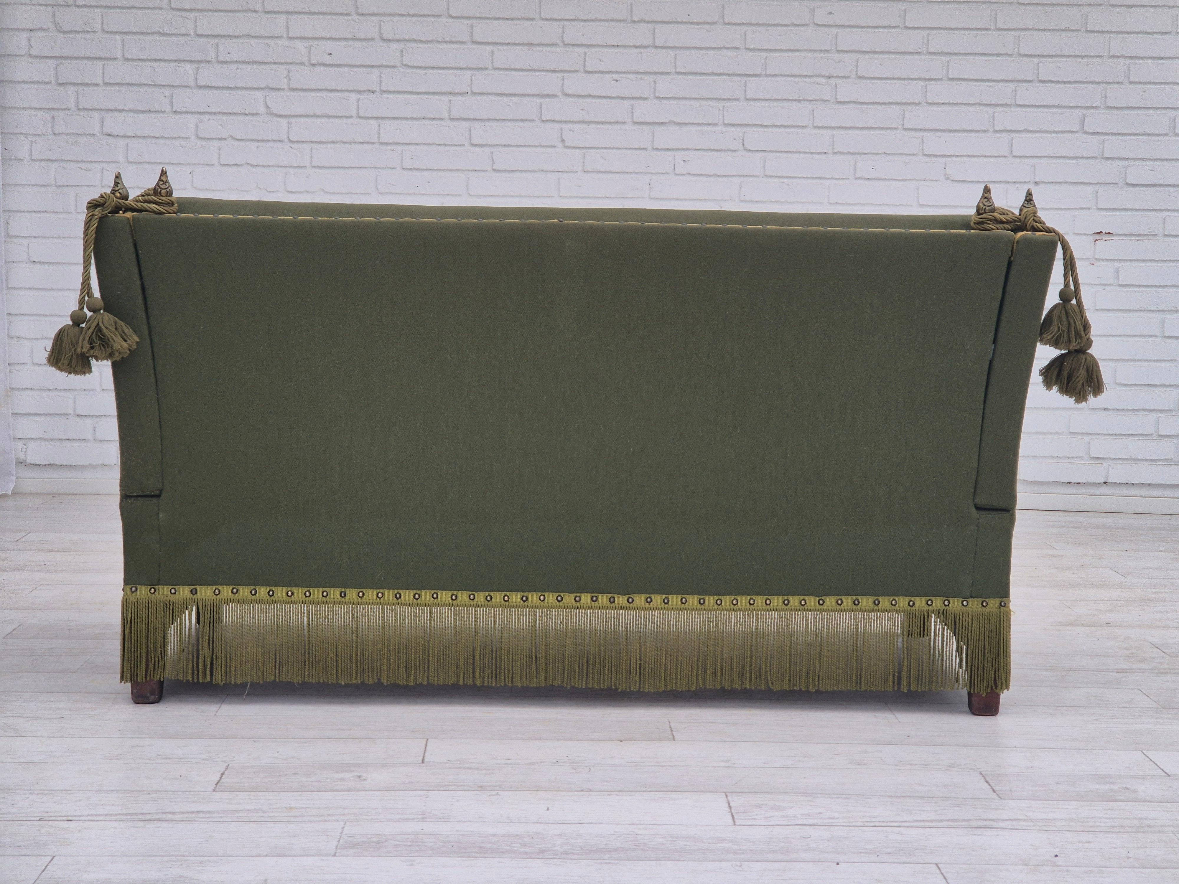 Mid-20th Century 1970s, Danish velour 2 seater drop arm sofa, wool, original condition. For Sale