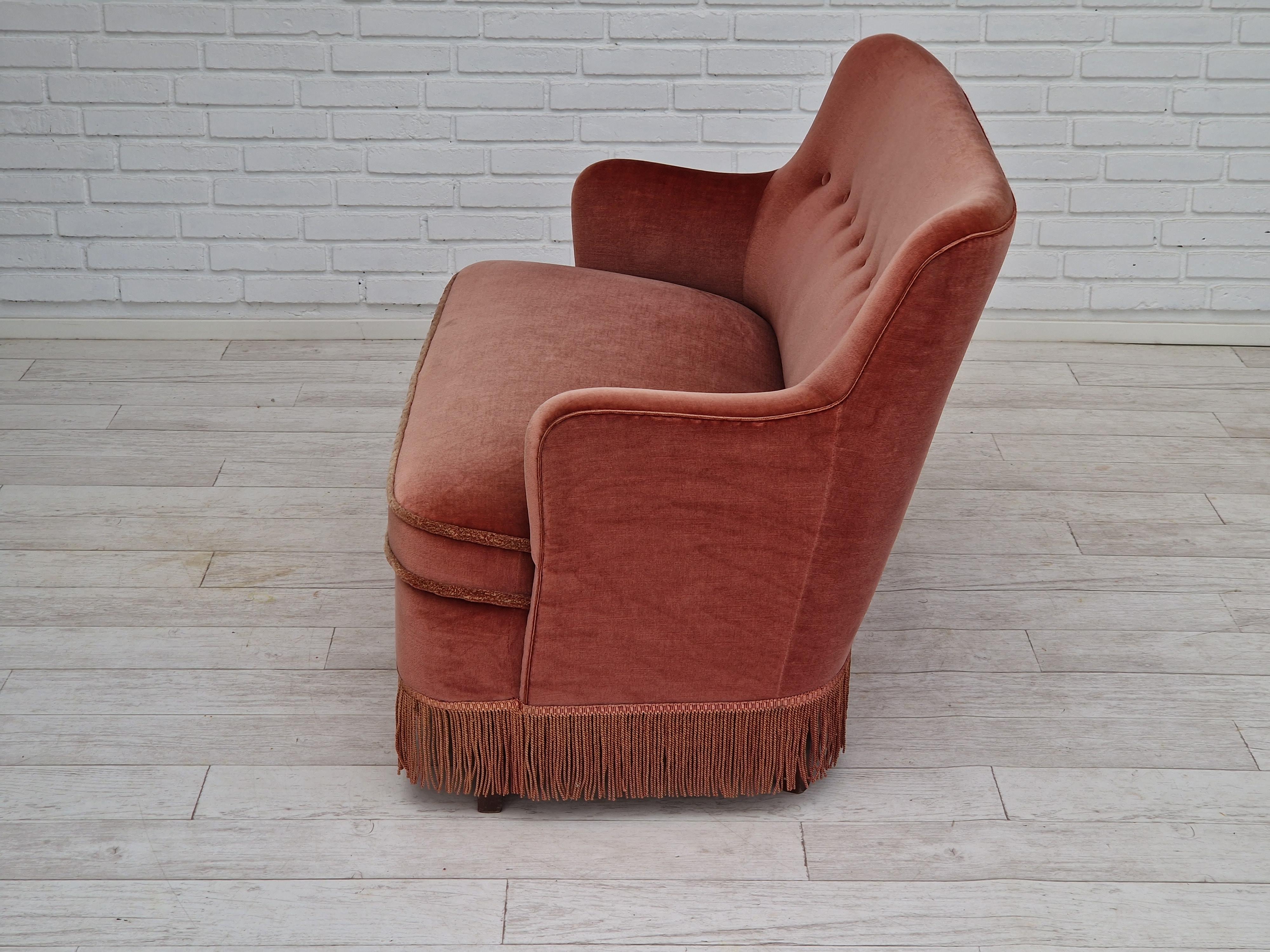 1970s, Danish Velour 2 Seater Sofa, Original Condition, Beechwood 5