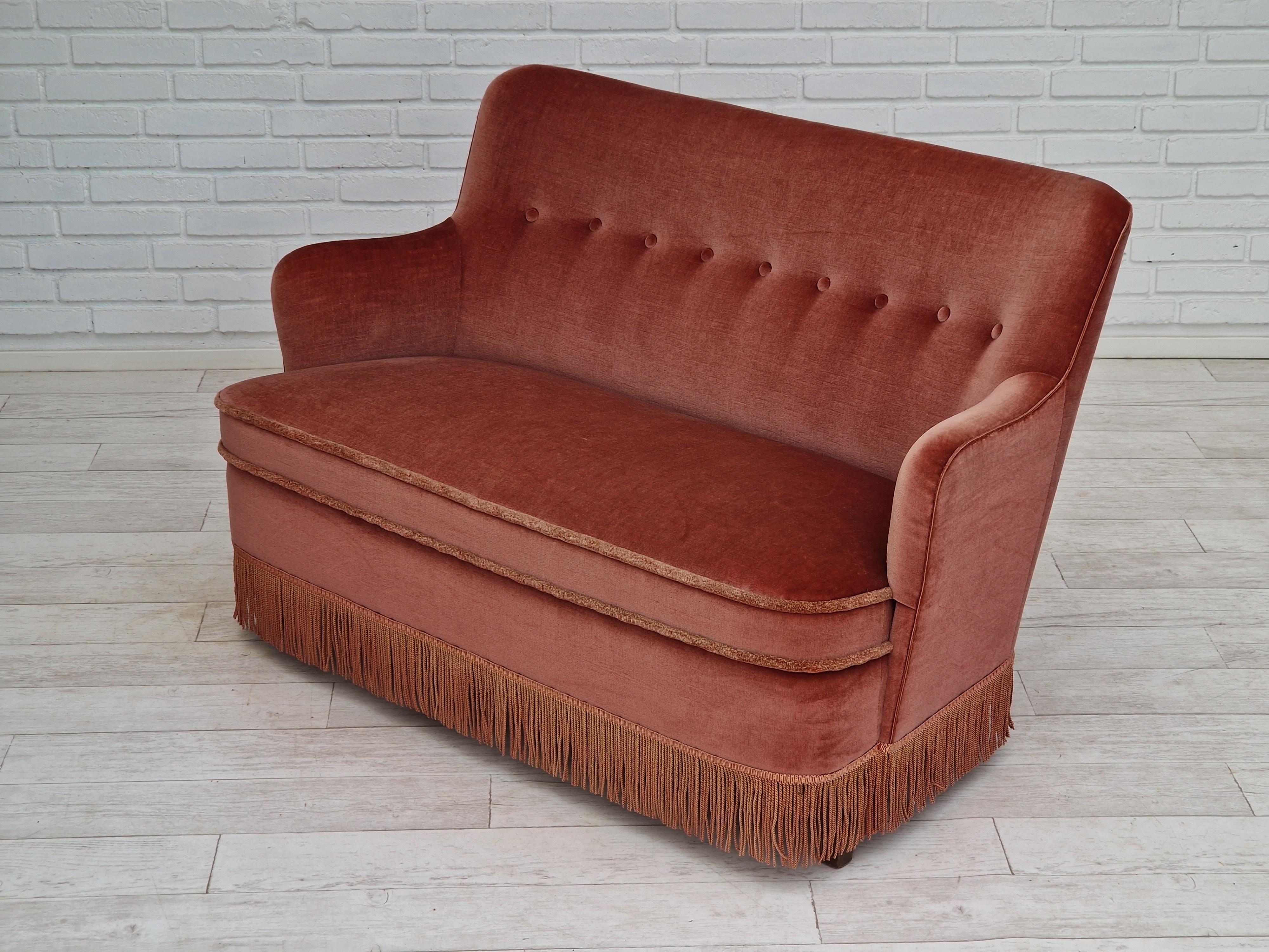 1970s, Danish Velour 2 Seater Sofa, Original Condition, Beechwood 6