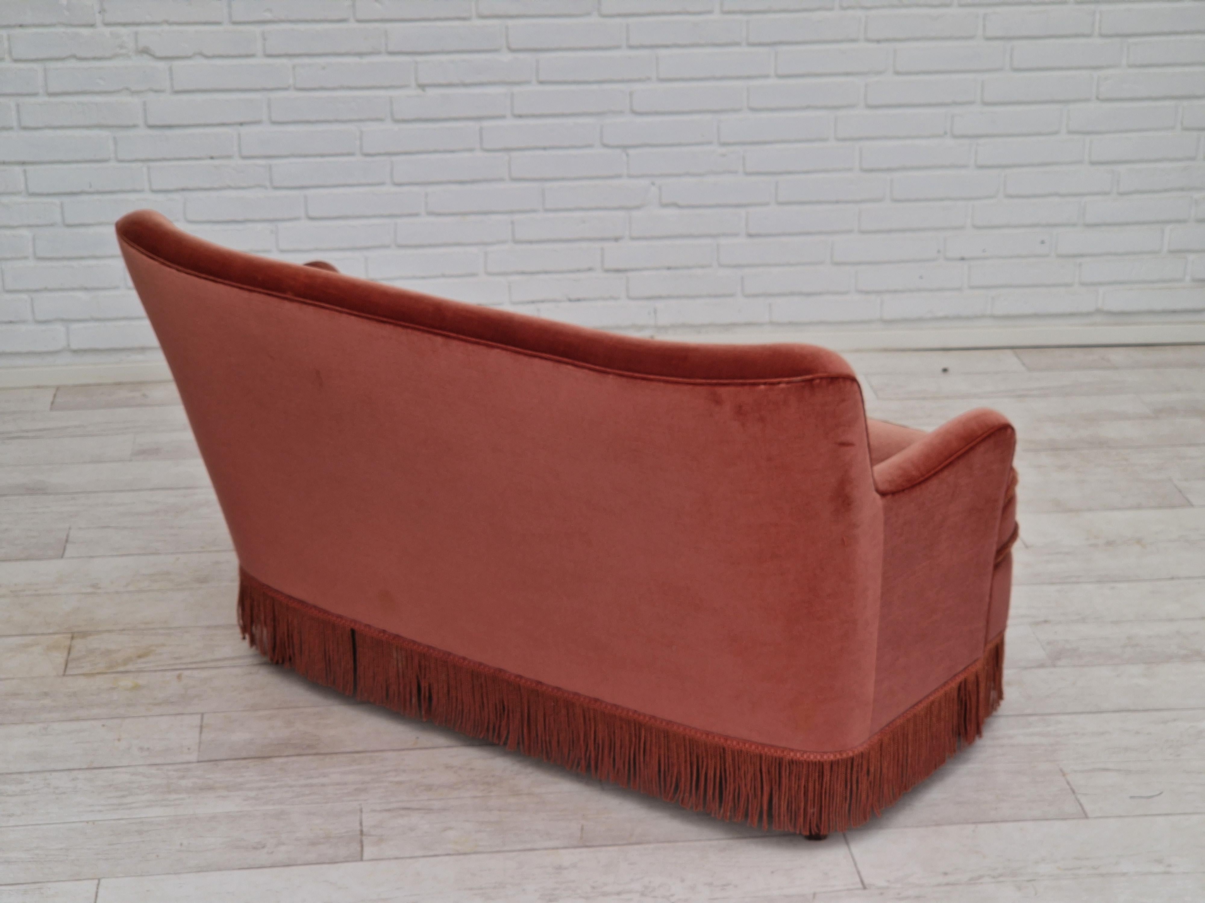 Velvet 1970s, Danish Velour 2 Seater Sofa, Original Condition, Beechwood
