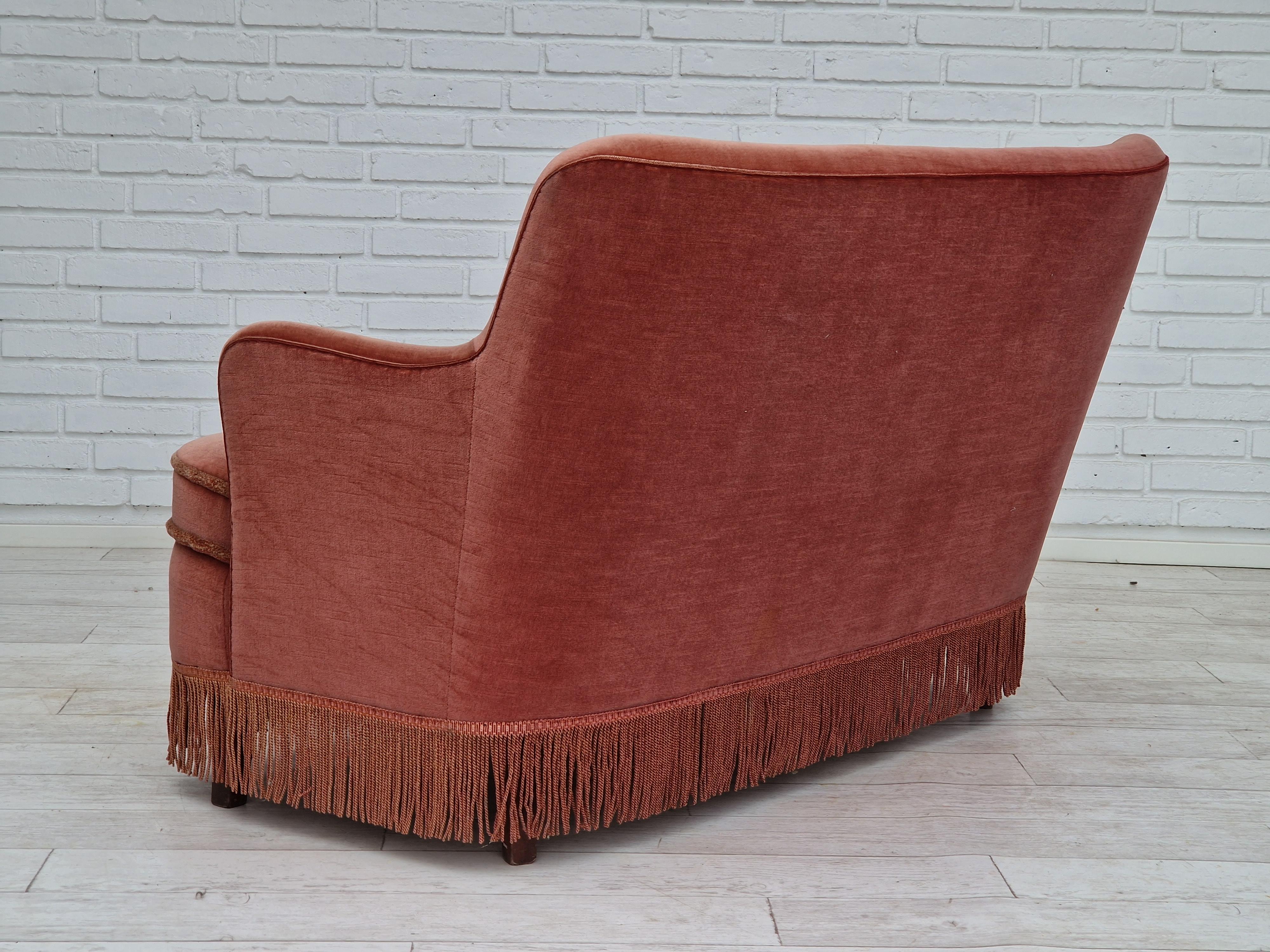1970s, Danish Velour 2 Seater Sofa, Original Condition, Beechwood 1