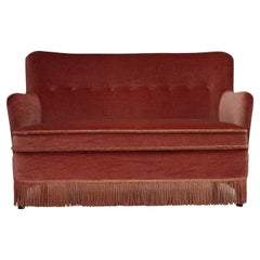 Used 1970s, Danish Velour 2 Seater Sofa, Original Condition, Beechwood