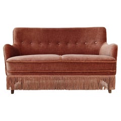1970s, Danish Velour 2 Seater Sofa, Original Condition, Beechwood