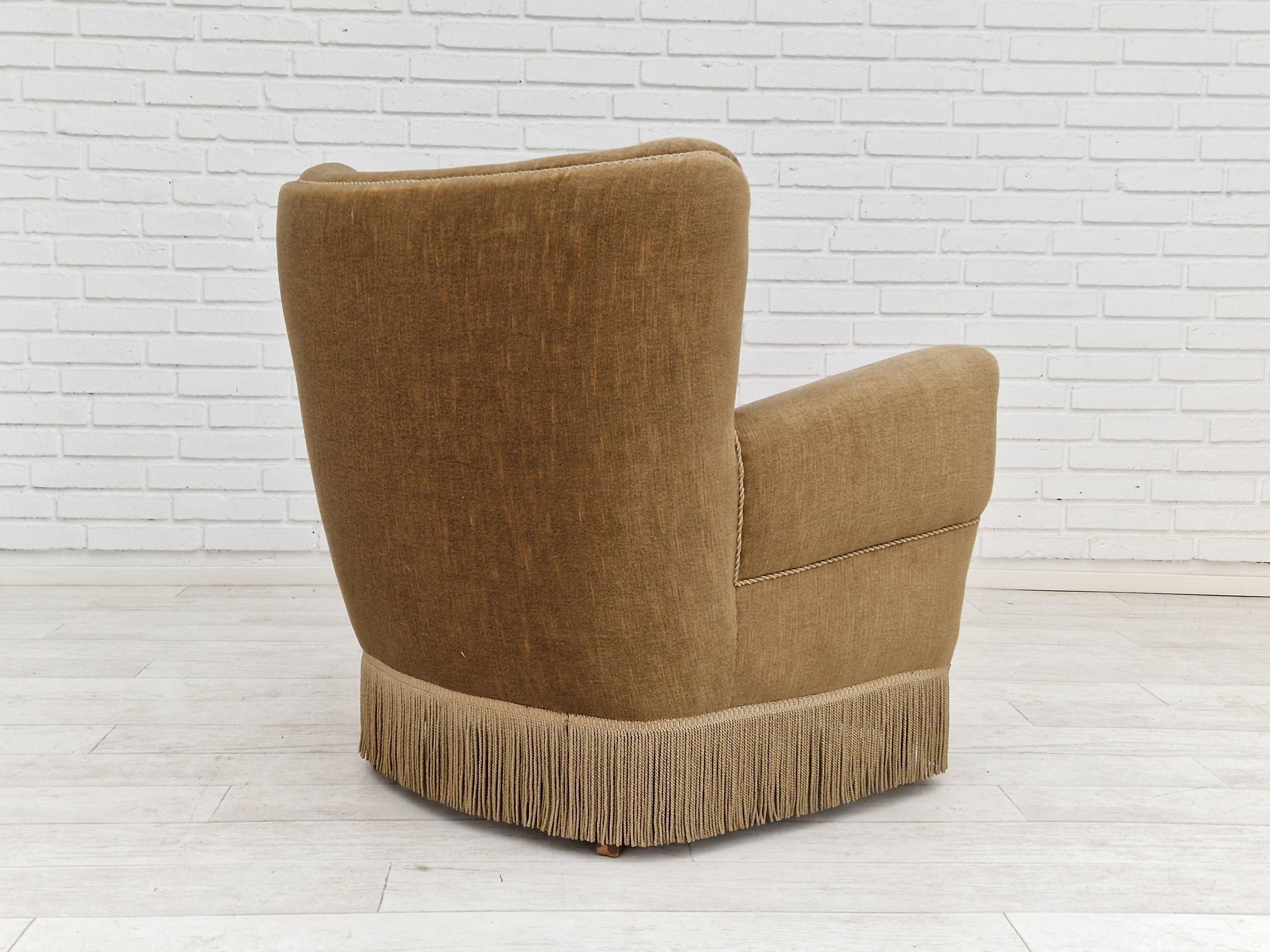1970s, Danish velour chair, original condition, beech wood. 4