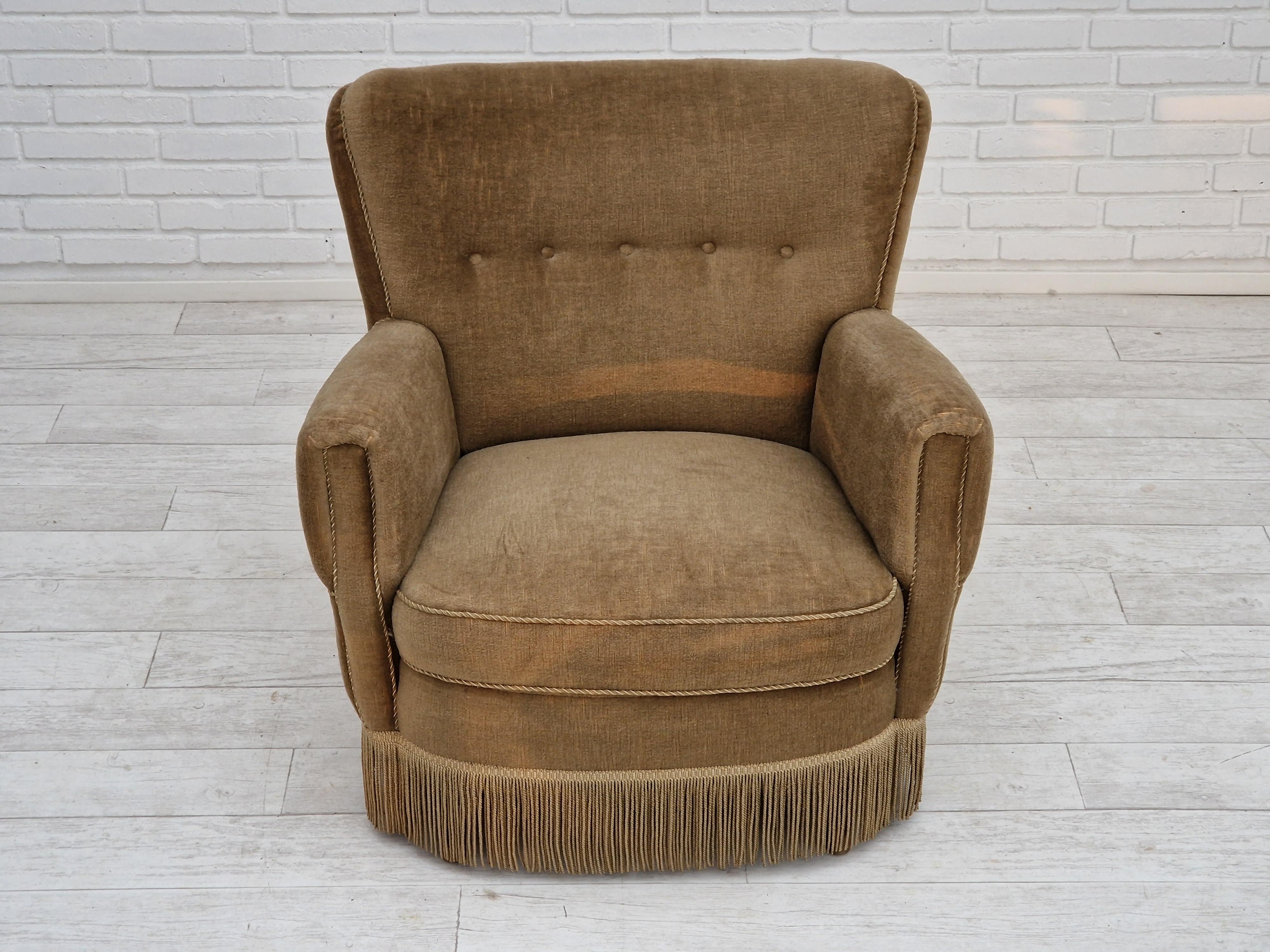 1970s, Danish velour chair, original condition, beech wood. 5