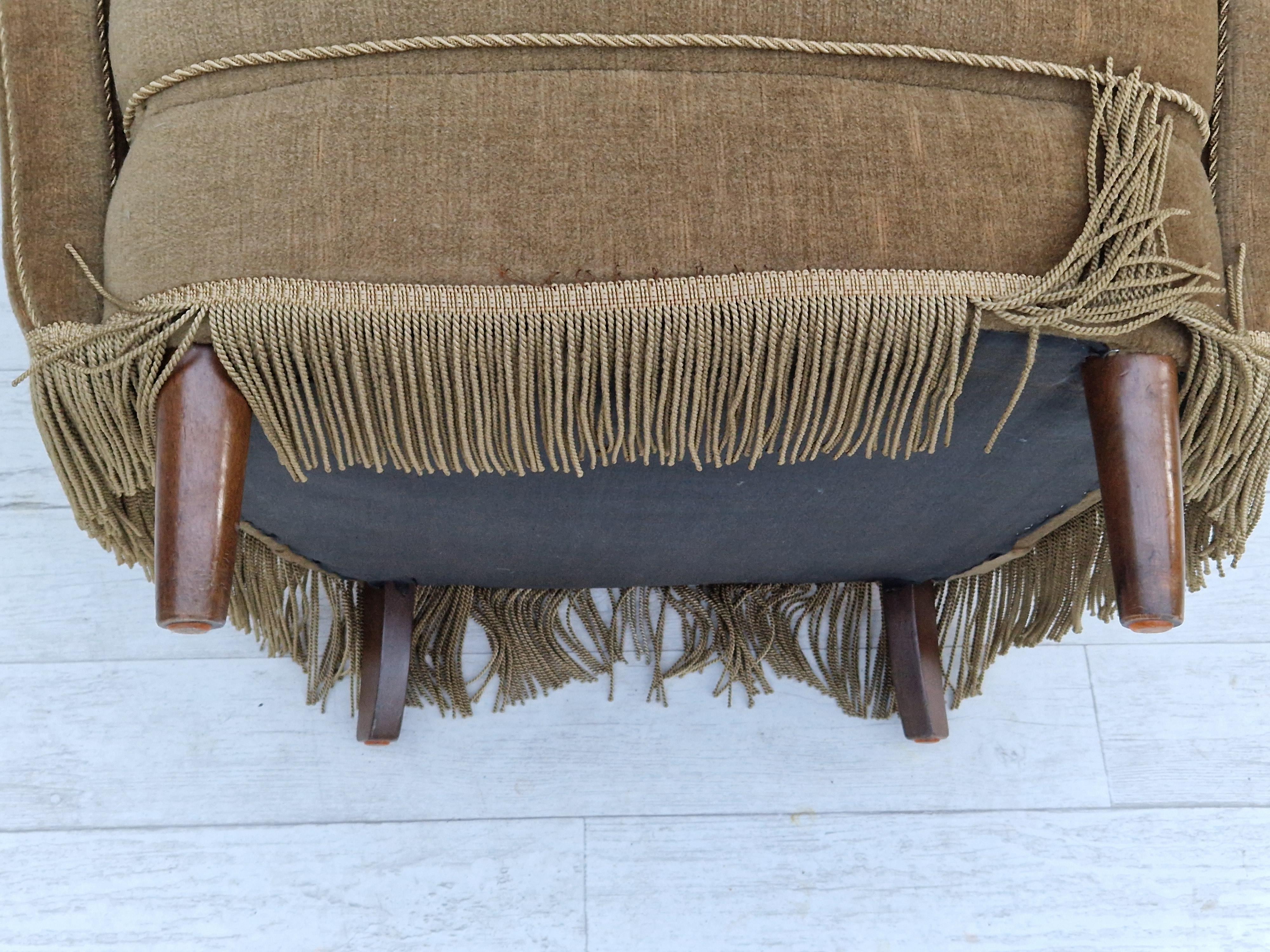 1970s, Danish velour chair, original condition, beech wood at 1stDibs