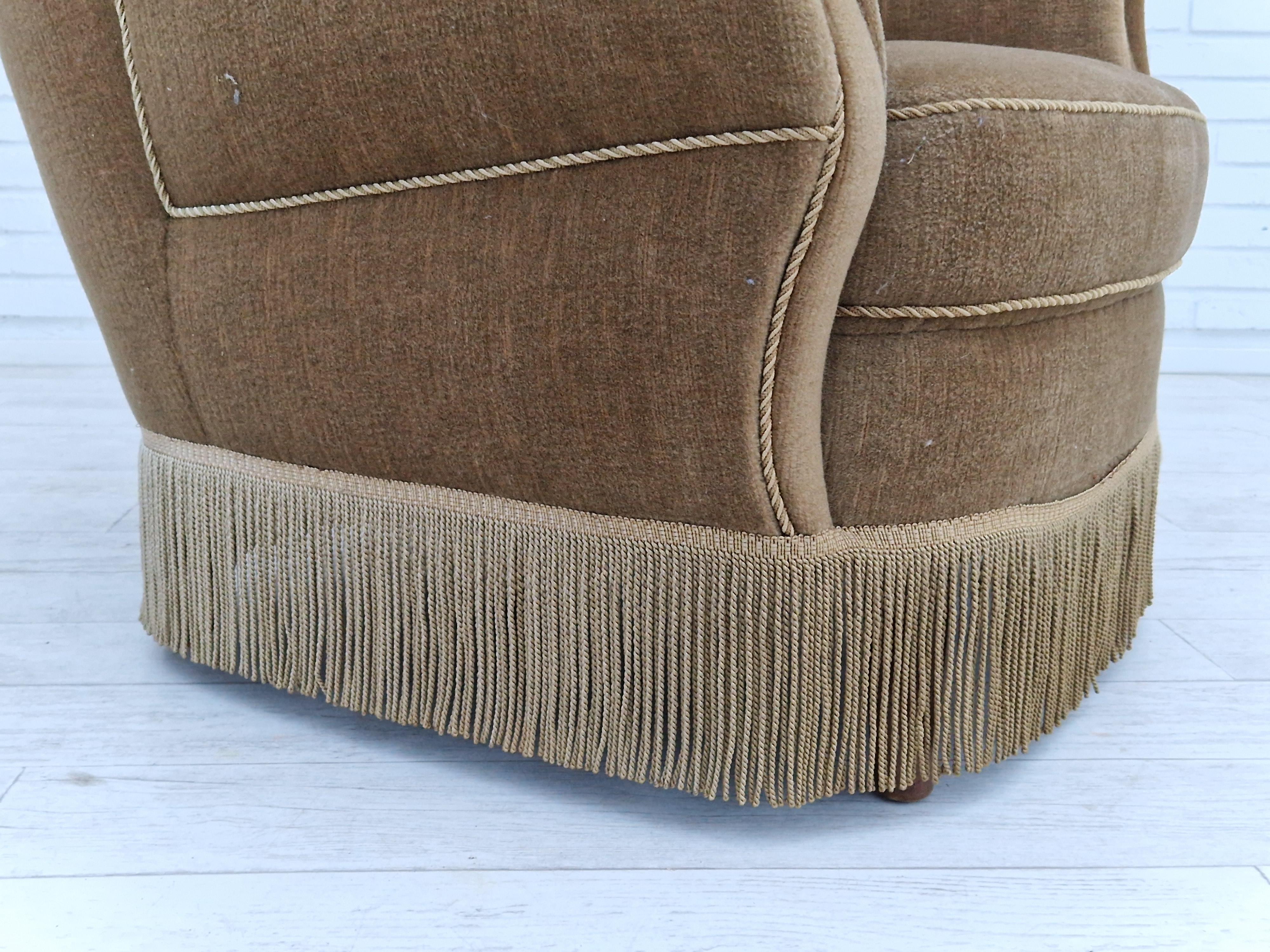 1970s, Danish velour chair, original condition, beech wood at 1stDibs