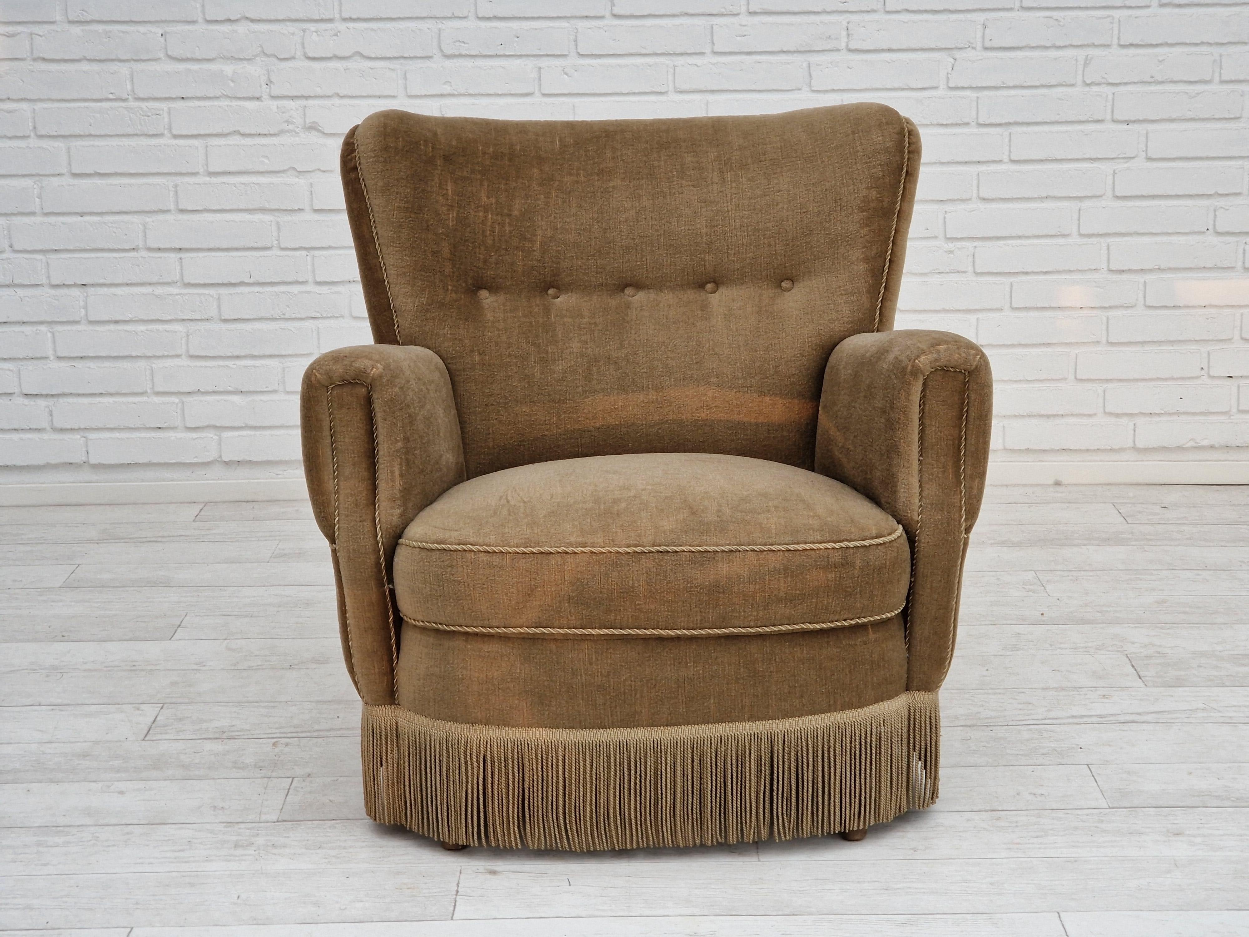 Velvet 1970s, Danish velour chair, original condition, beech wood.