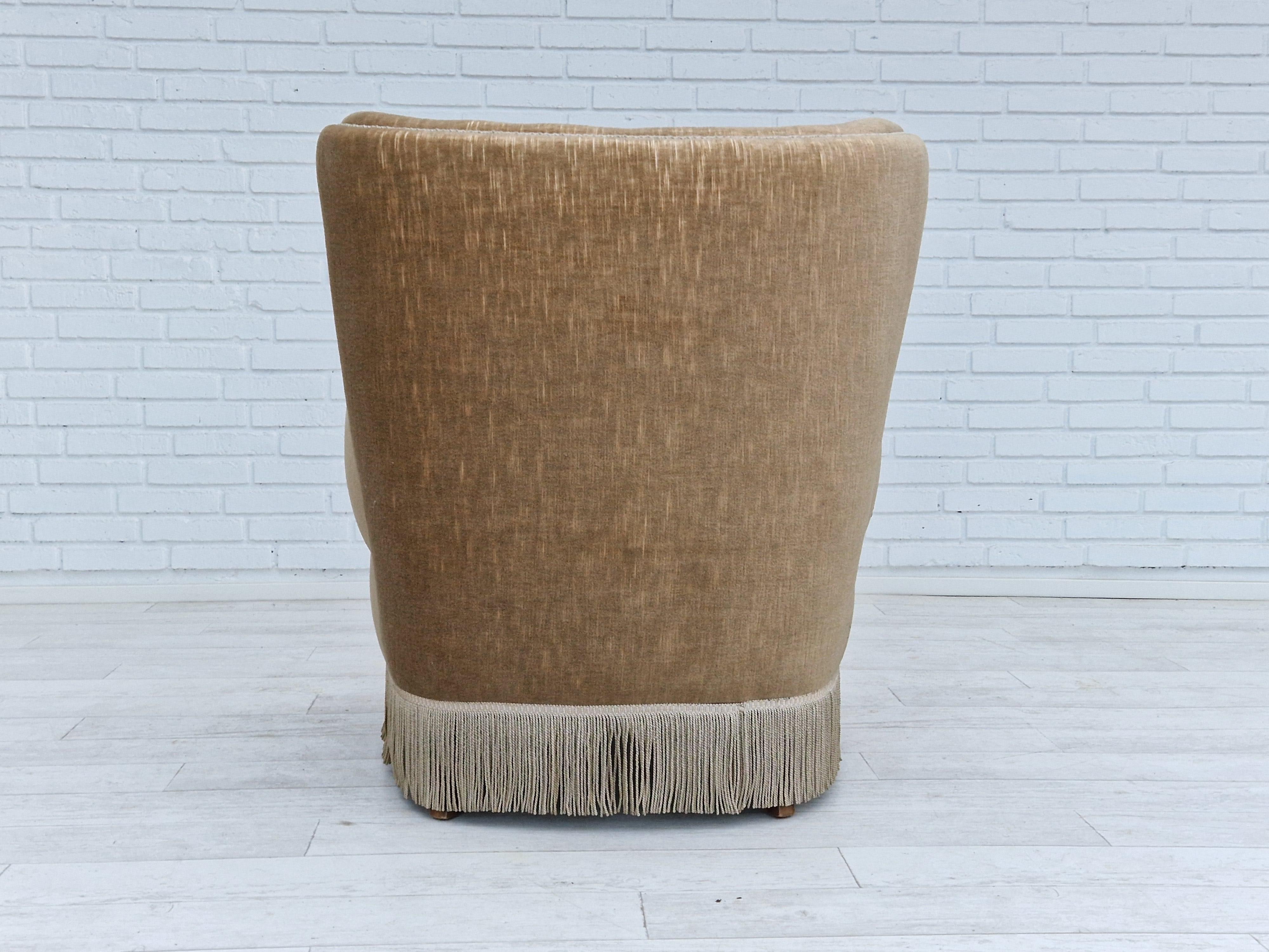 1970s, Danish velour chair, original condition, beech wood at 1stDibs