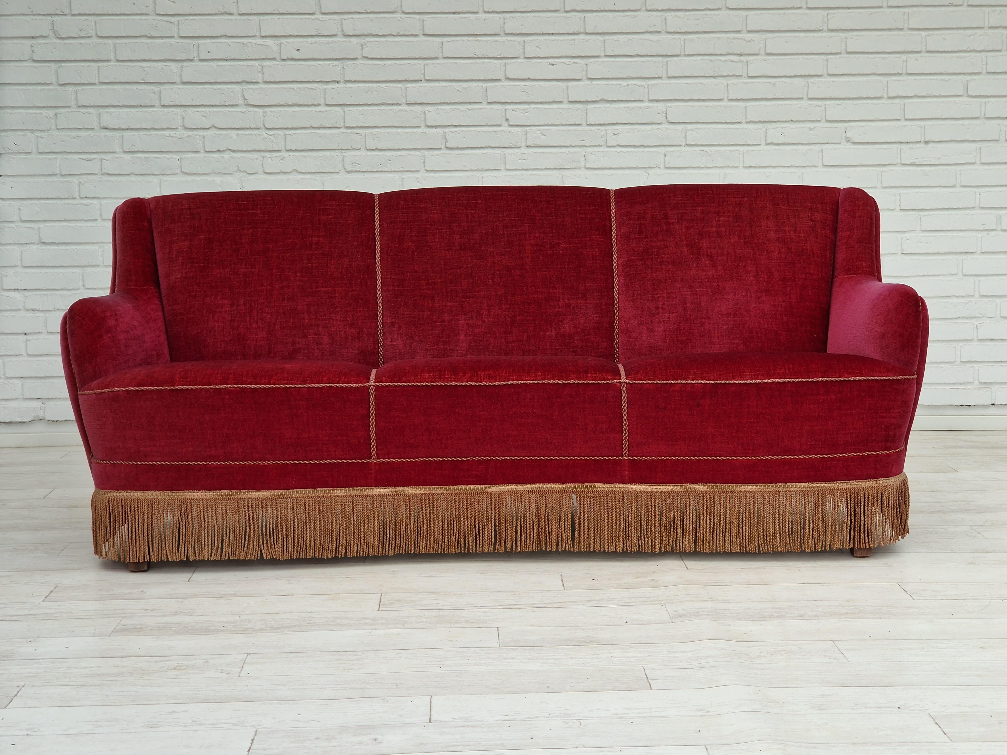 1970s, Danish vintage 2 seater "Banana" sofa, cherryred velour. at 1stDibs