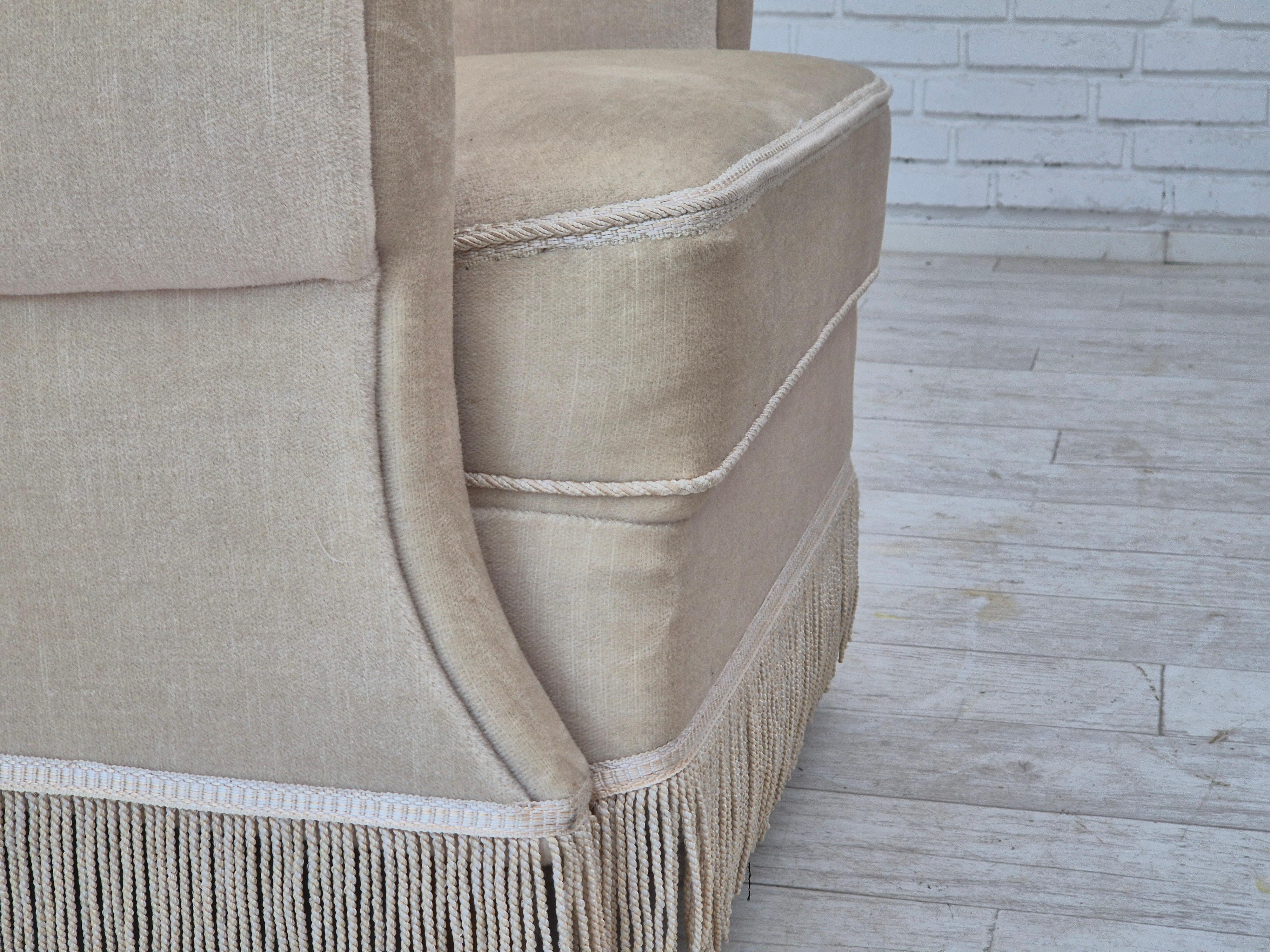 1970s, Danish vintage chair, furniture velour, ash wood, original condition. For Sale 5