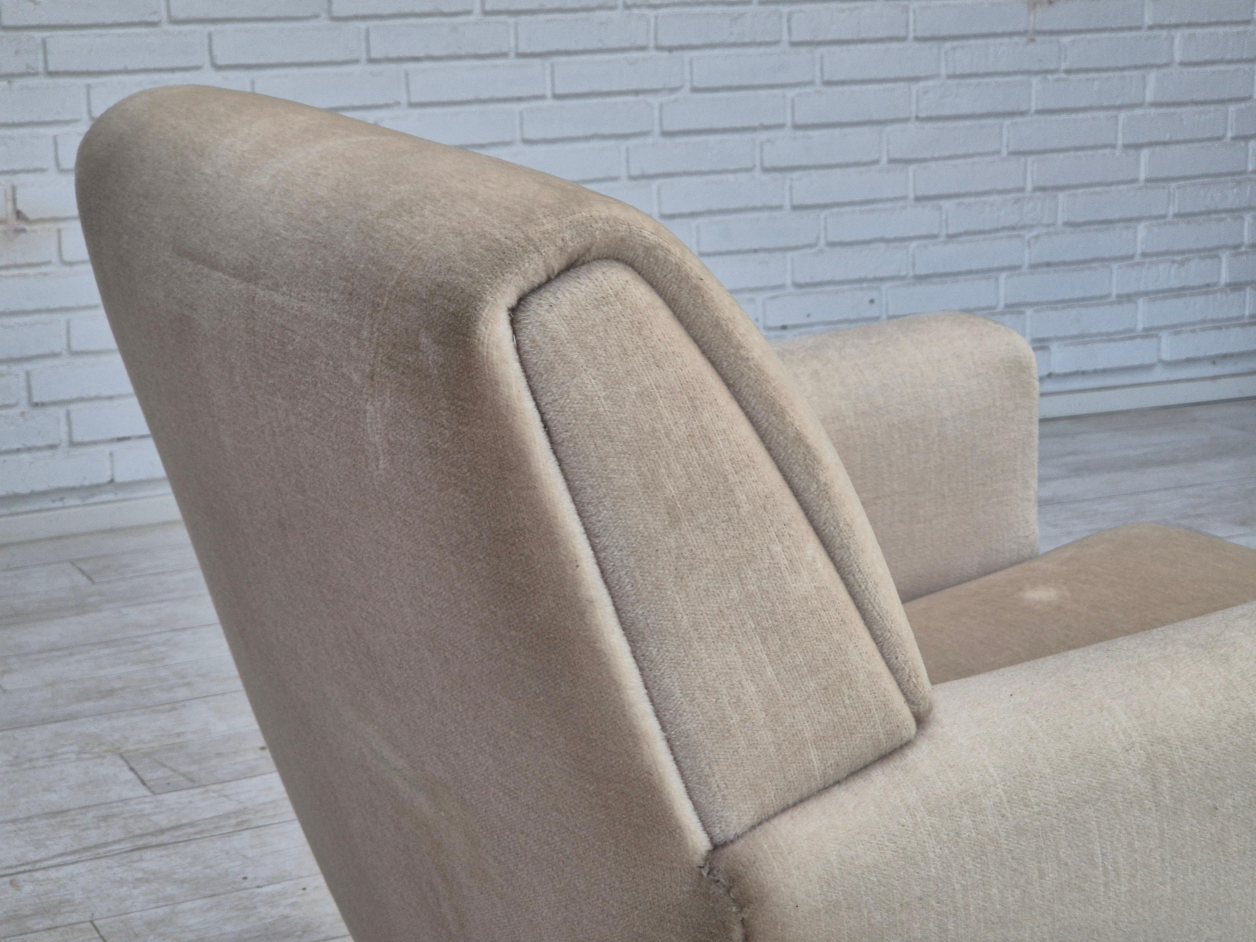 1970s, Danish vintage chair, furniture velour, ash wood, original condition. For Sale 6