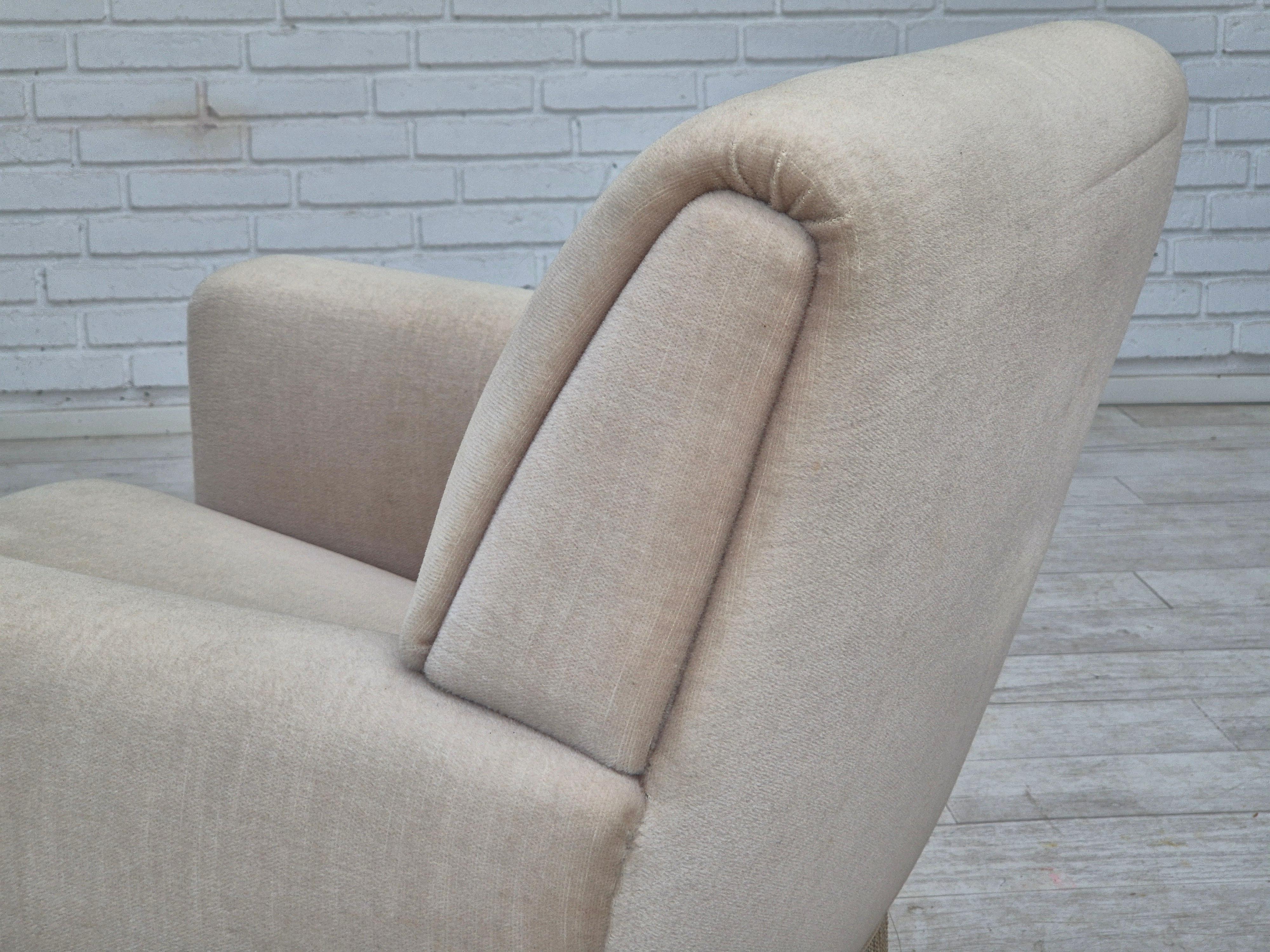 1970s, Danish vintage chair, furniture velour, ash wood, original condition. For Sale 8
