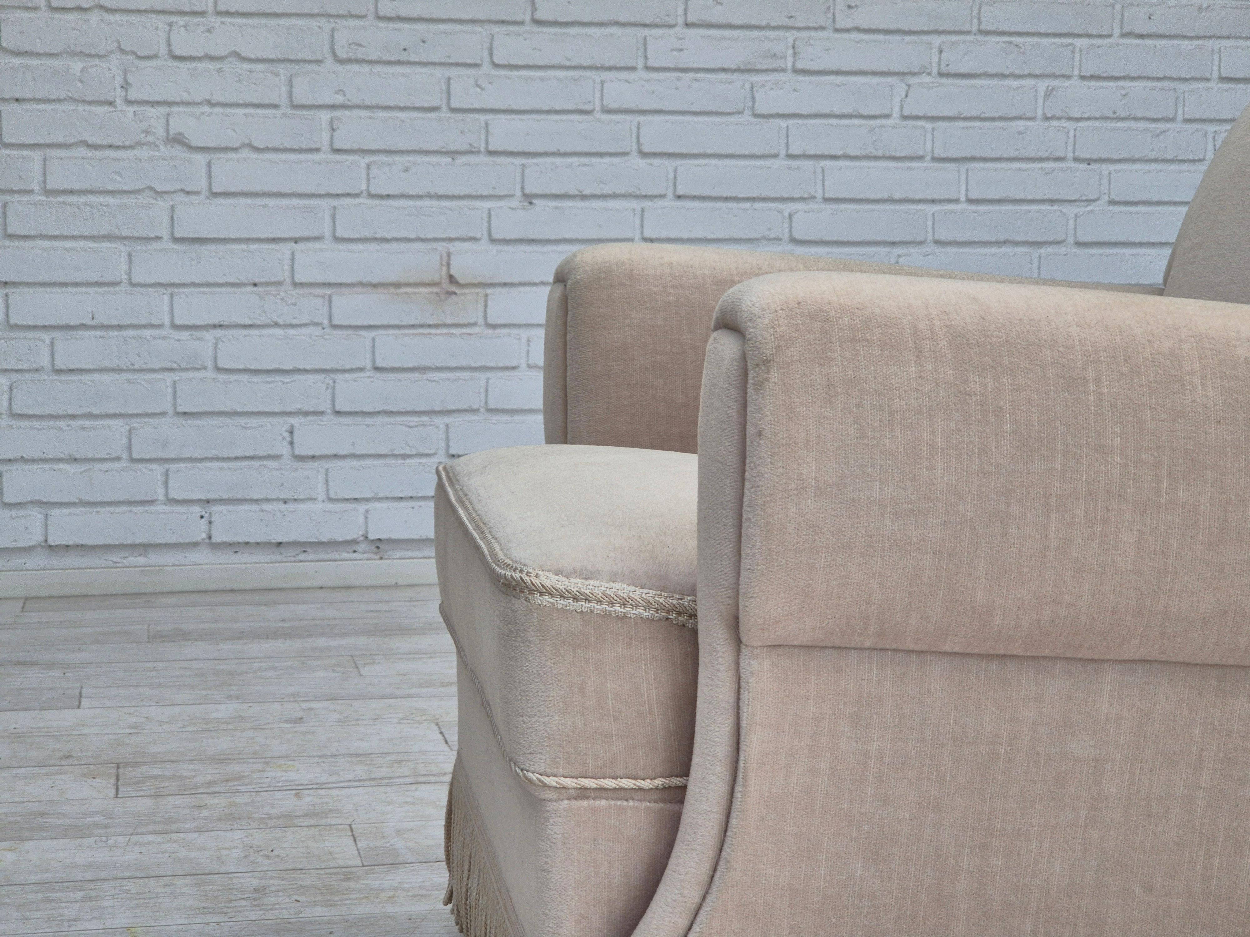 1970s, Danish vintage chair, furniture velour, ash wood, original condition. For Sale 10