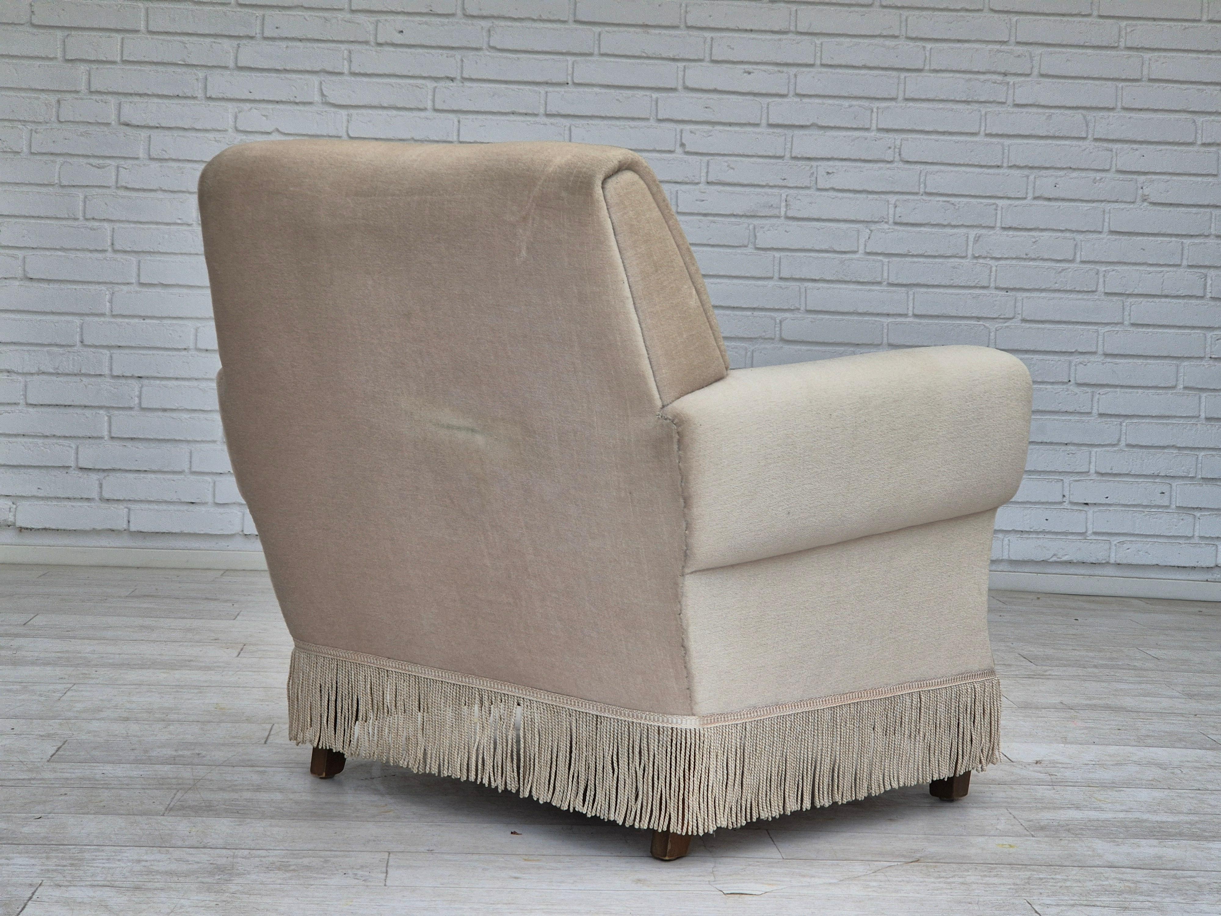 1970s, Danish vintage chair, furniture velour, ash wood, original condition. For Sale 13