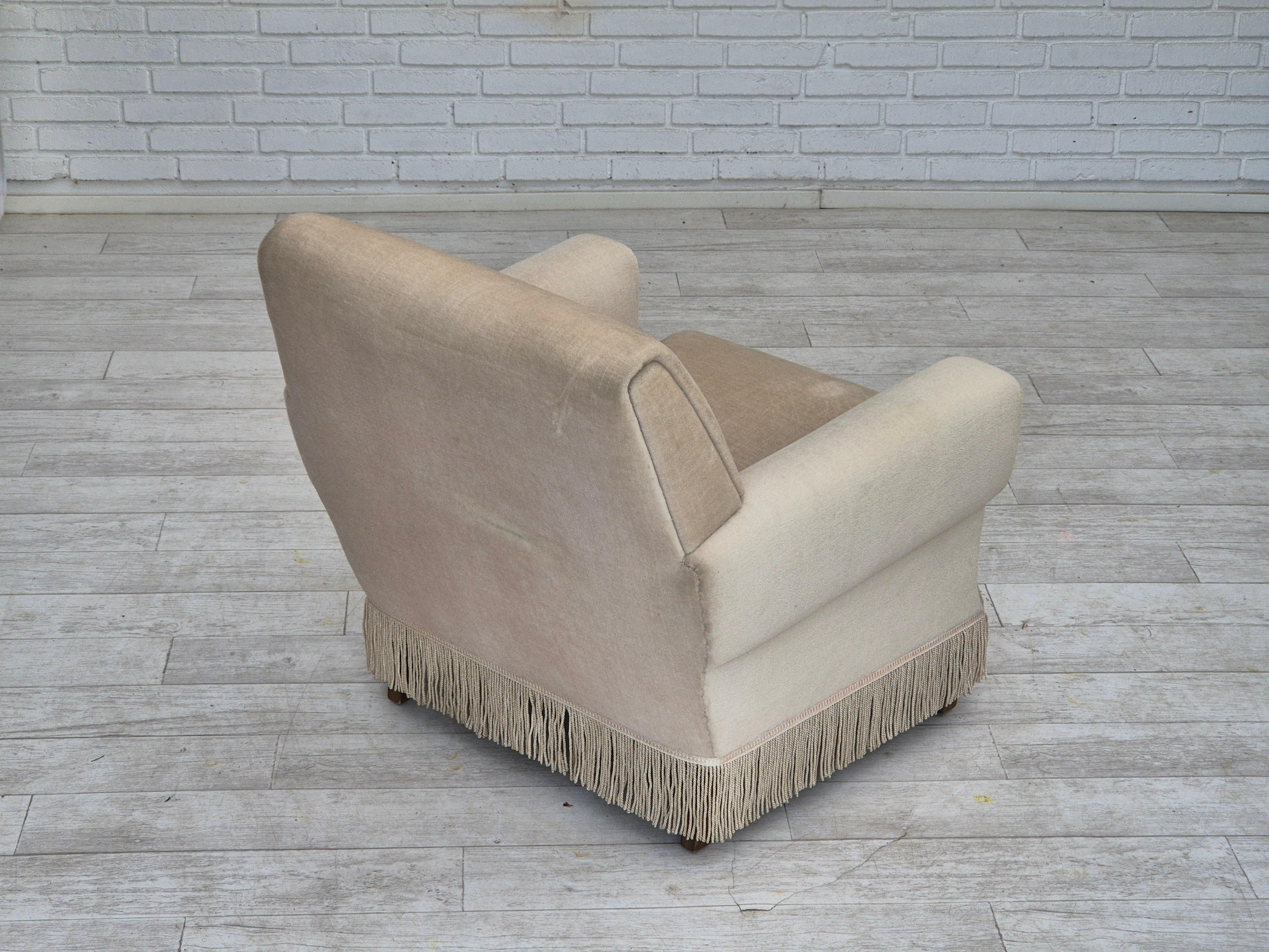 Late 20th Century 1970s, Danish vintage chair, furniture velour, ash wood, original condition. For Sale