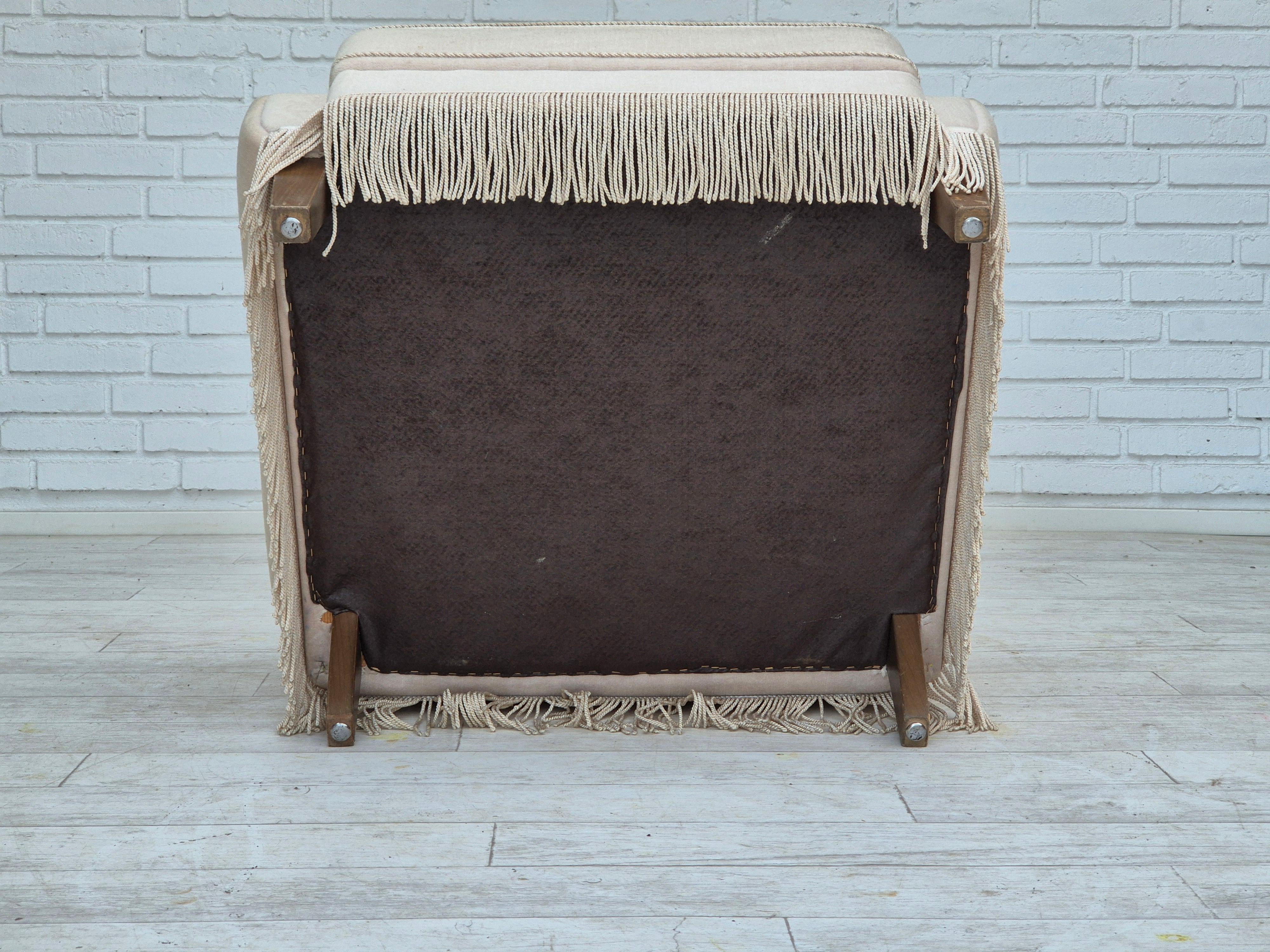 1970s, Danish vintage chair, furniture velour, ash wood, original condition. For Sale 3
