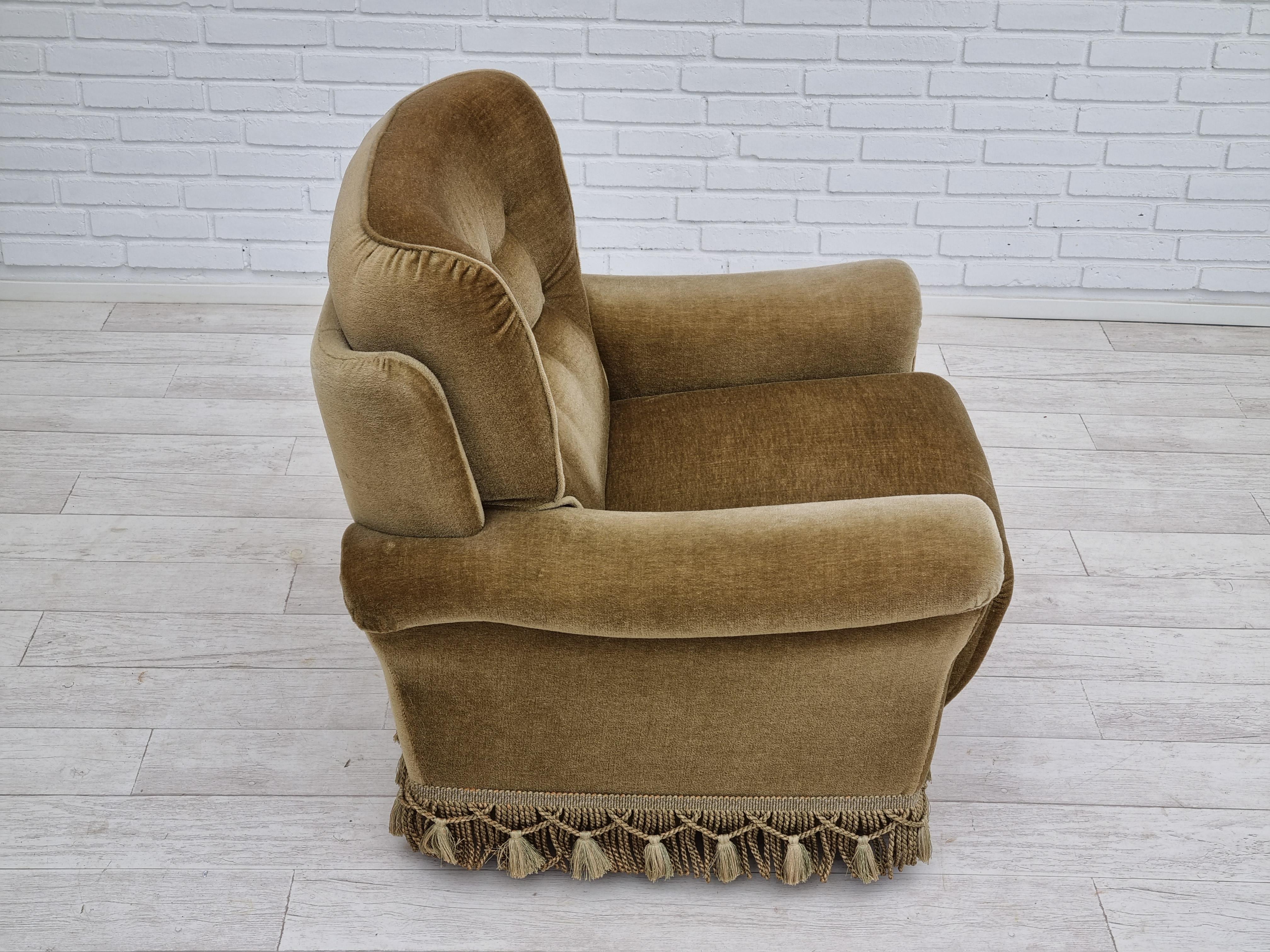 1970s, Danish vintage club chair,  original velour upholstery For Sale 4