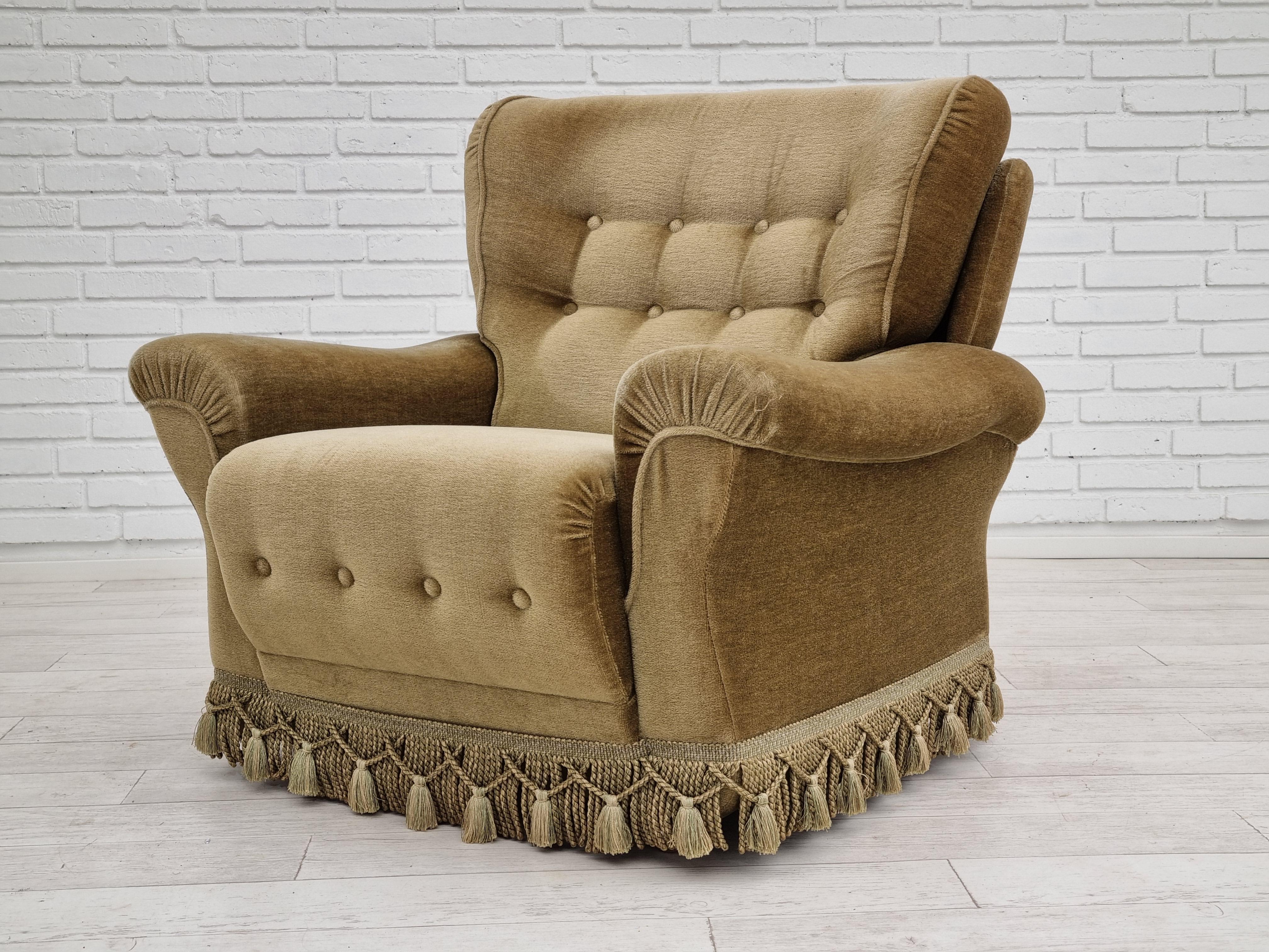 1970s, Danish vintage club chair,  original velour upholstery For Sale 8