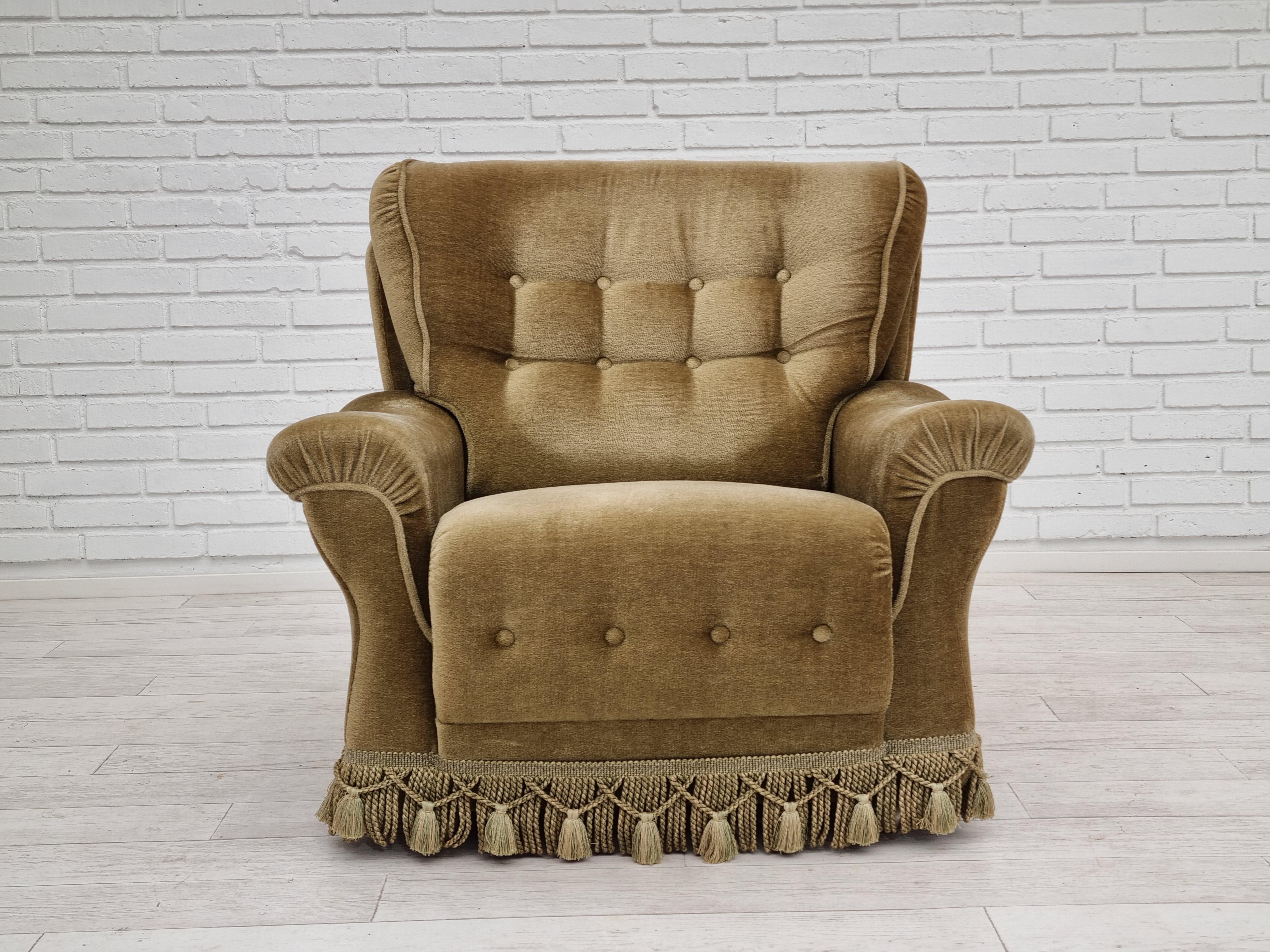 Late 20th Century 1970s, Danish vintage club chair,  original velour upholstery For Sale
