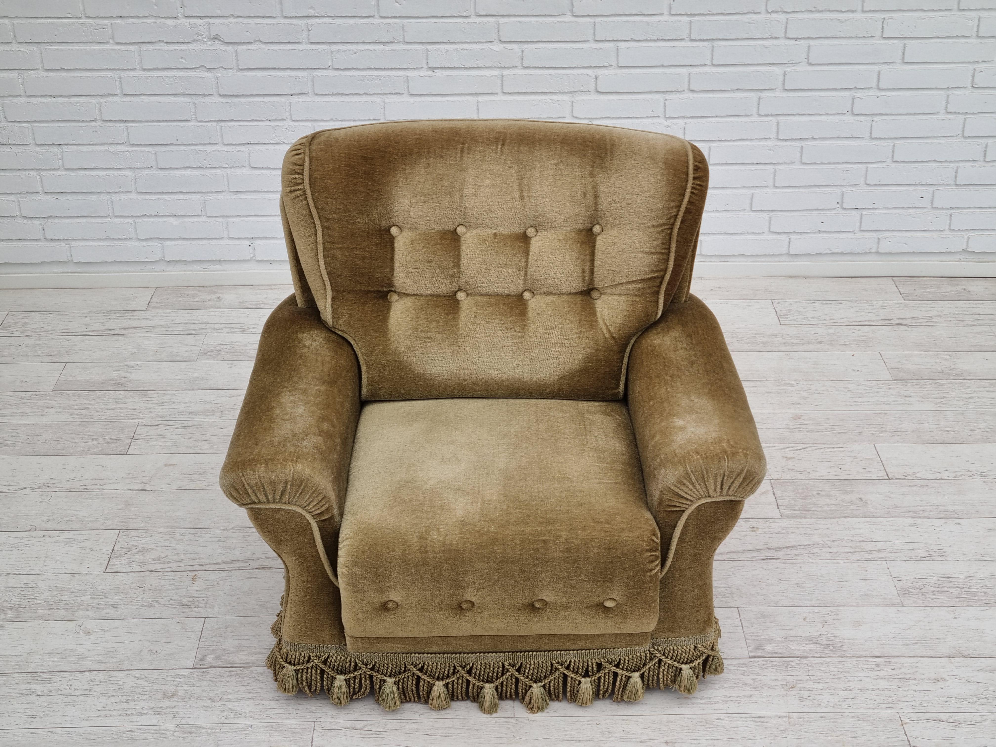 Velvet 1970s, Danish vintage club chair,  original velour upholstery For Sale