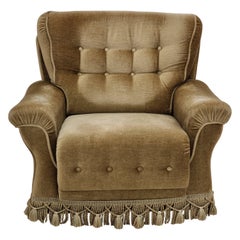 Fauteuil club danois vintage des années 1970  garniture en velours d'origine