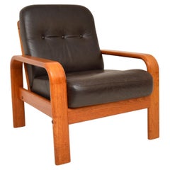 1970's, Danish Vintage Teak Leather Armchair