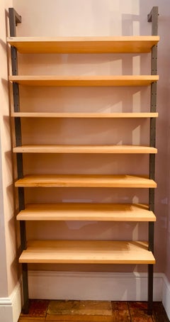 1970s Danish Wall Mounted Floating Wooden Shelf & Metal Shelving Unit Book Shelf