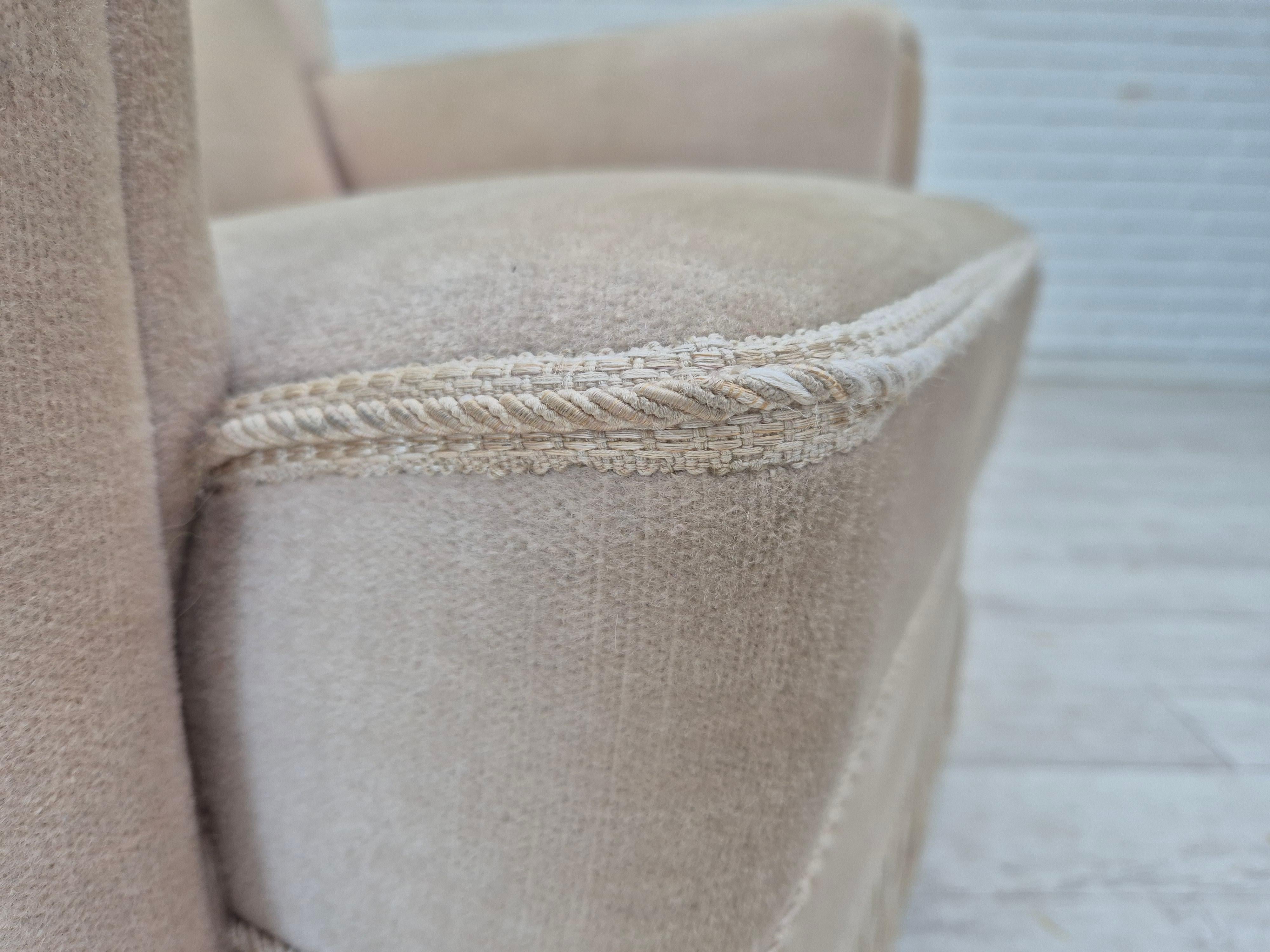 1970s, Danish wingback armchair, original condition, furniture velour, ash wood. For Sale 6